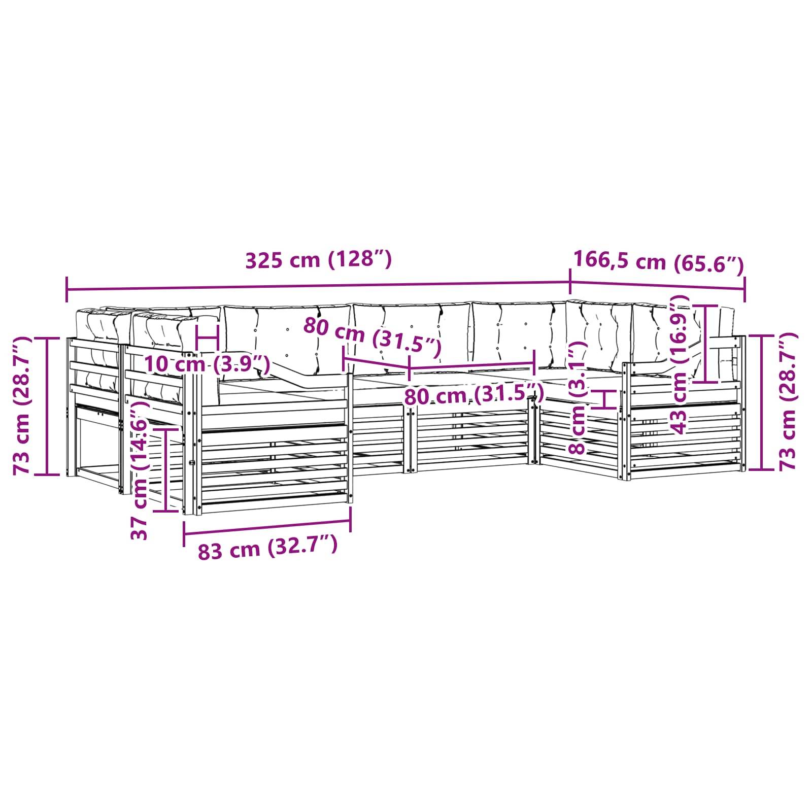 vidaXL Outdoor-Sofagarnitur 6 pcs Natur und Creme Massivholz Akazie