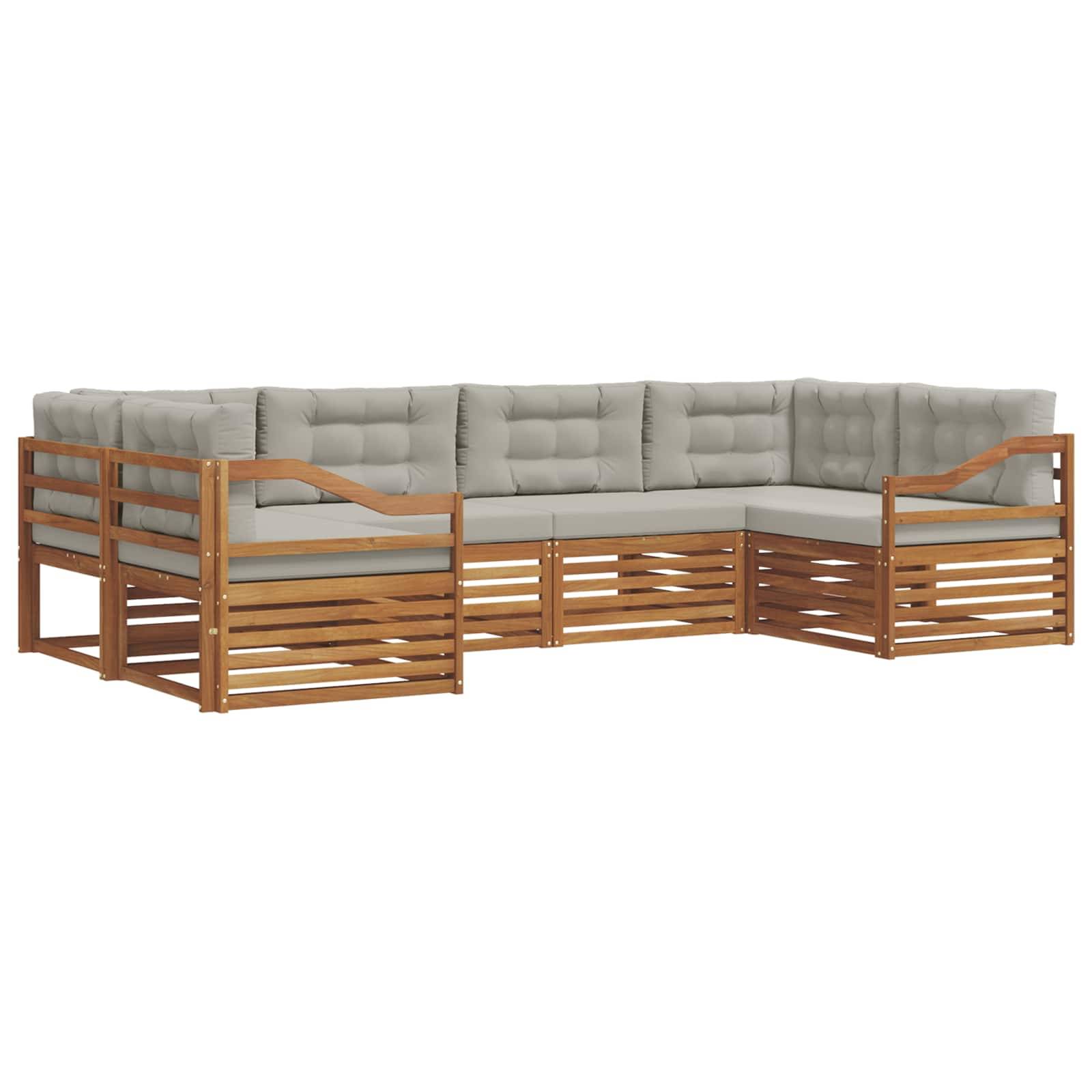 vidaXL Outdoor-Sofagarnitur mit Kissen 6 pcs Natürlich und Hellgrau