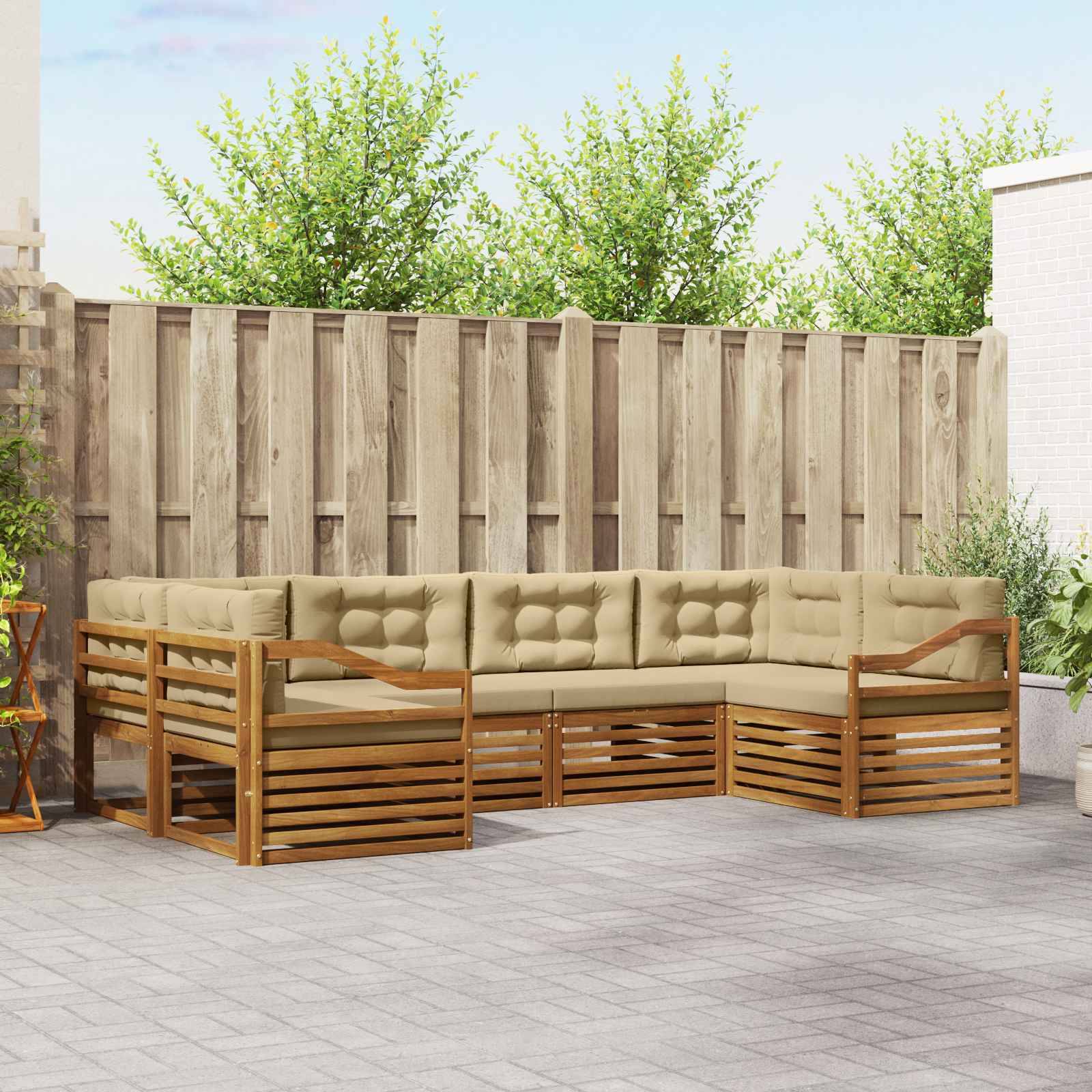 vidaXL Outdoor-Sofagarnitur 6 pcs Natur und Beige Massivholz Akazie