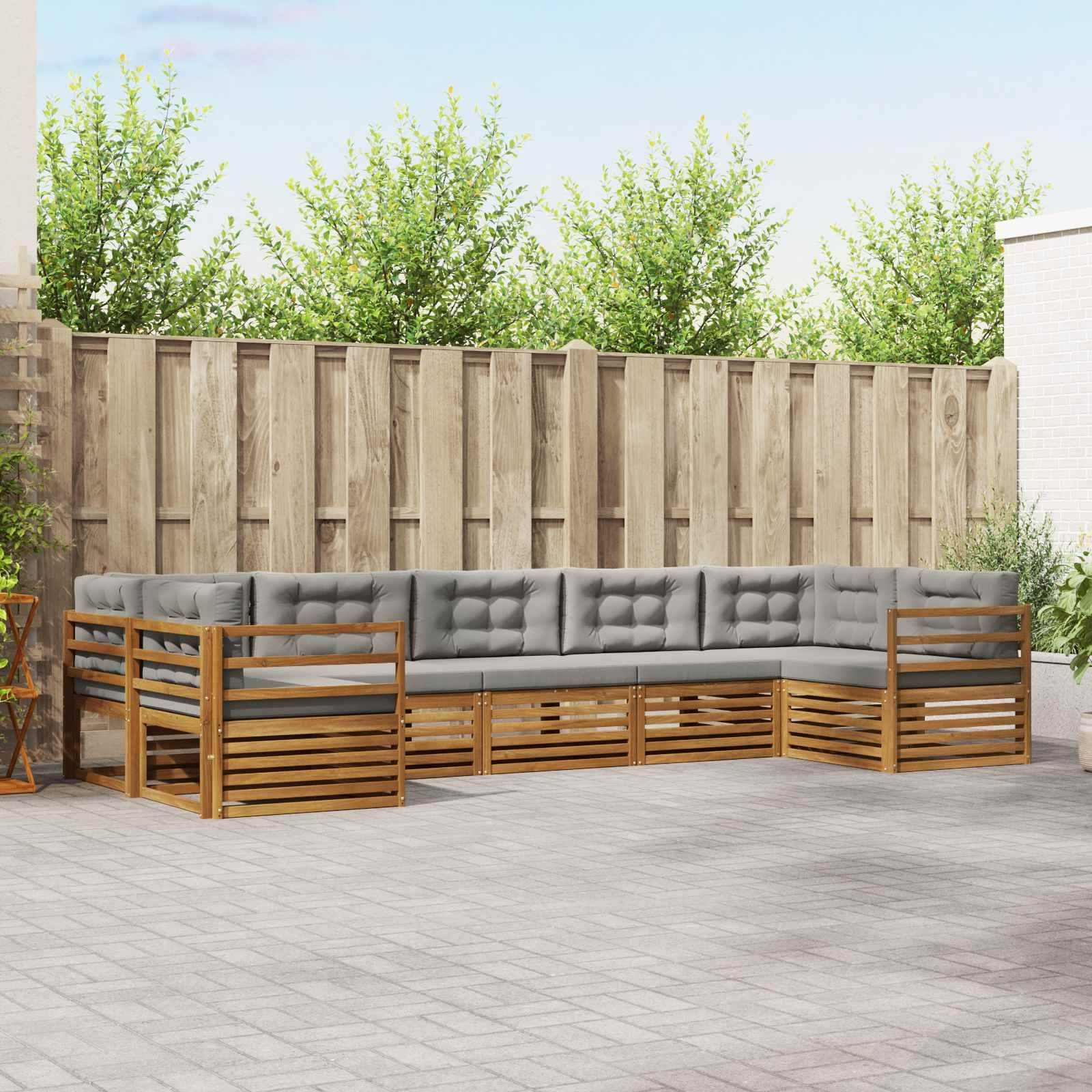 vidaXL Outdoor-Sofagarnitur mit Kissen 7 pcs Natürlich und Hellgrau