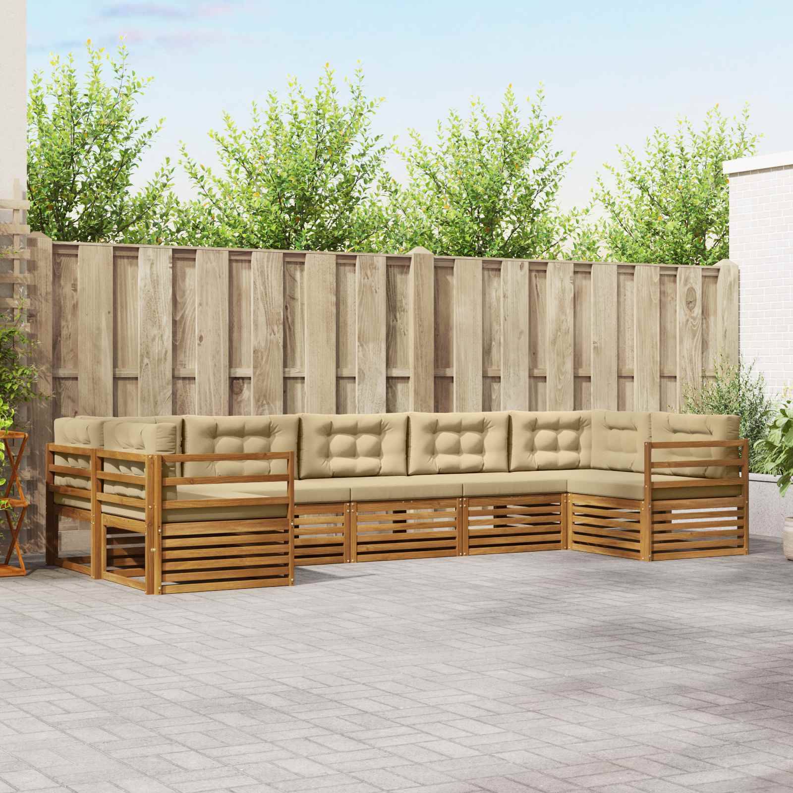 vidaXL Outdoor-Sofagarnitur 7 pcs Natur und Beige Massivholz Akazie