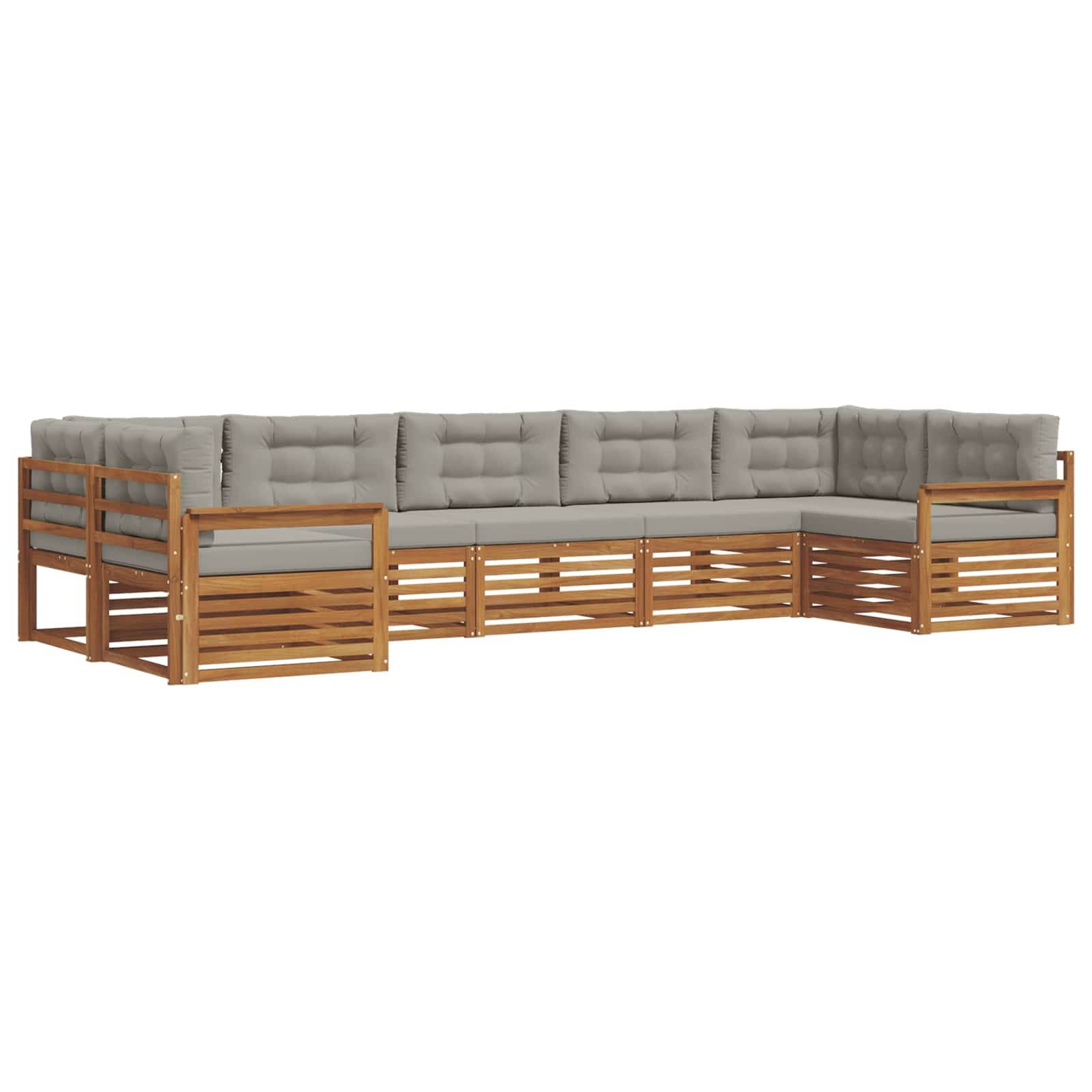 vidaXL Outdoor-Sofagarnitur mit Kissen 7 pcs Natürlich und Hellgrau