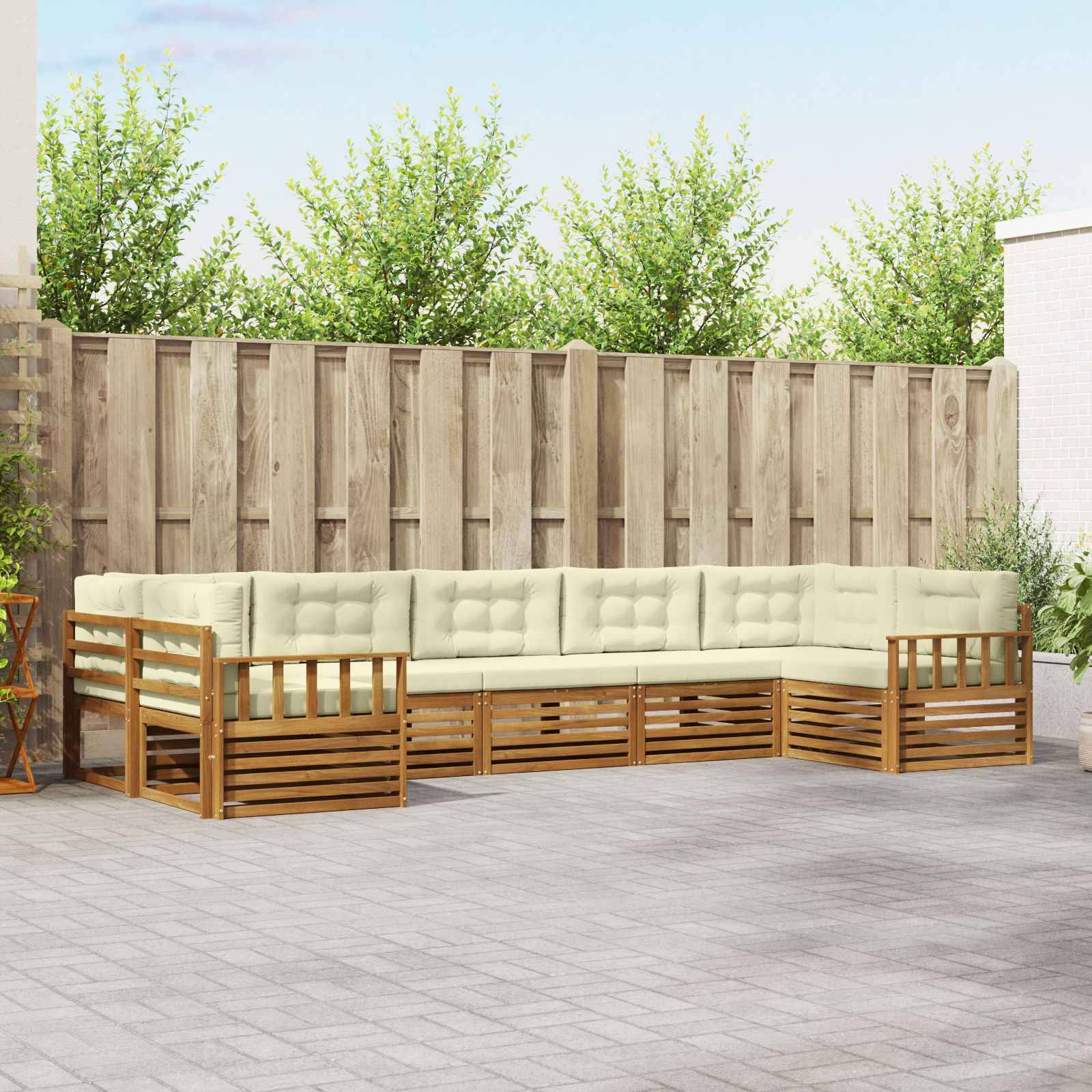 vidaXL Outdoor-Sofagarnitur 7 pcs Natur und Creme Massivholz Akazie