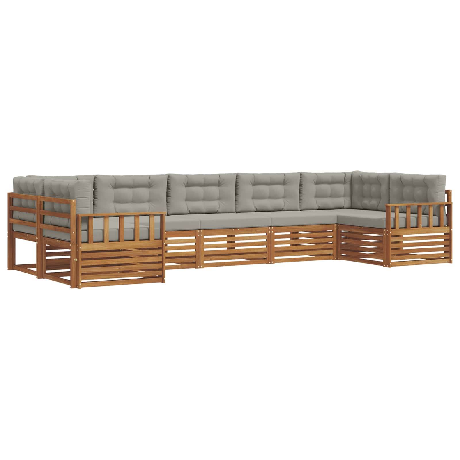 vidaXL Outdoor-Sofagarnitur mit Kissen 7 pcs Natürlich und Hellgrau