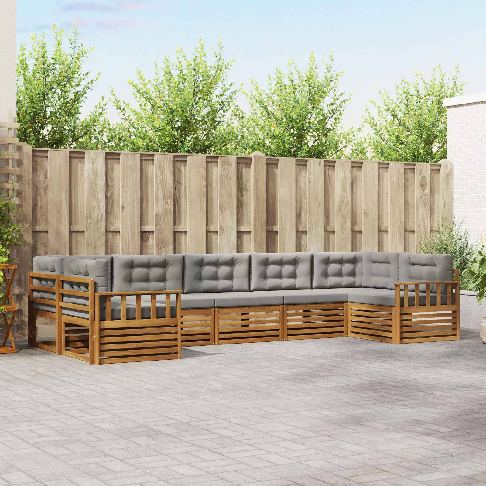vidaXL Outdoor-Sofagarnitur mit Kissen 7 pcs Natürlich und Hellgrau