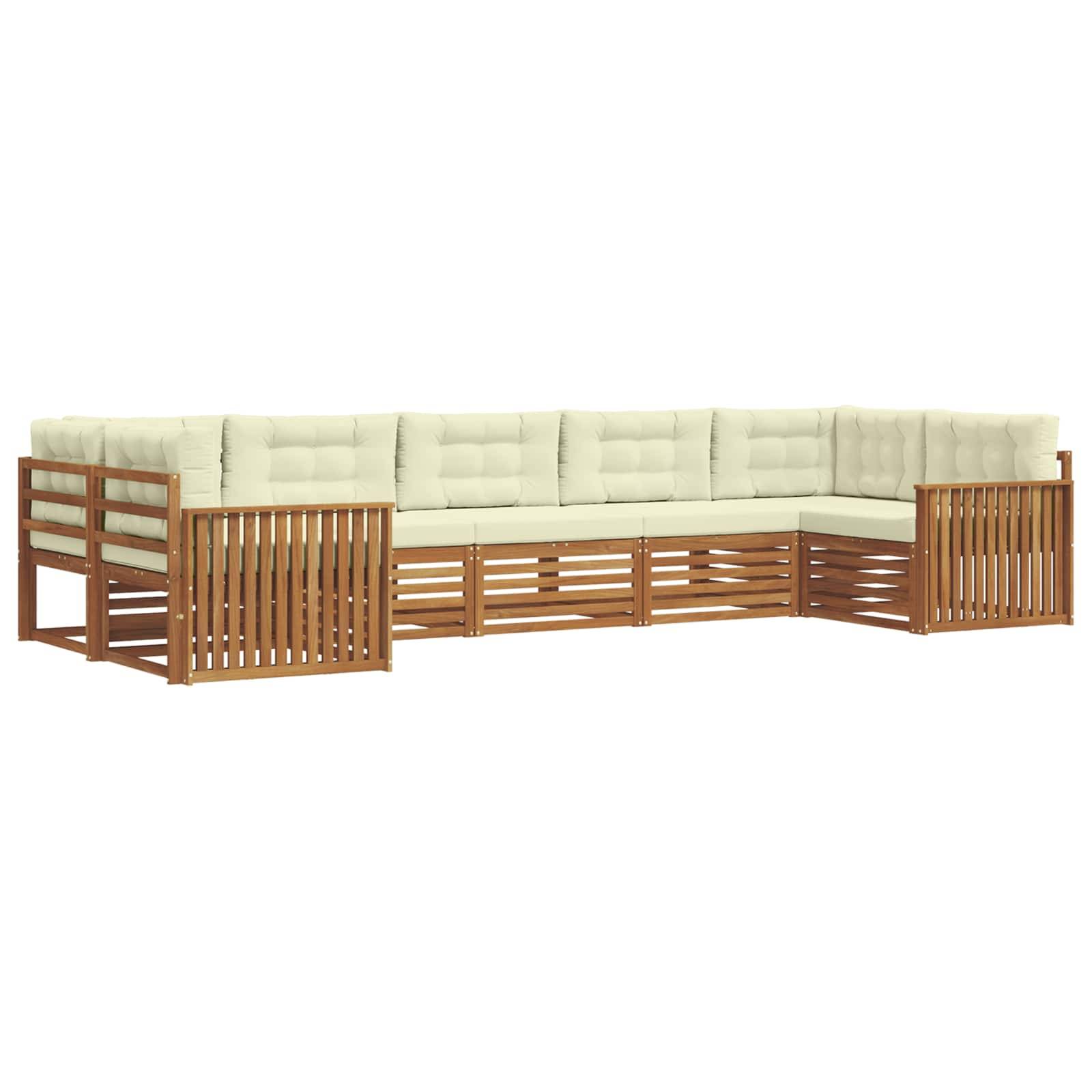 vidaXL Outdoor-Sofagarnitur 7 pcs Natur und Creme Massivholz Akazie