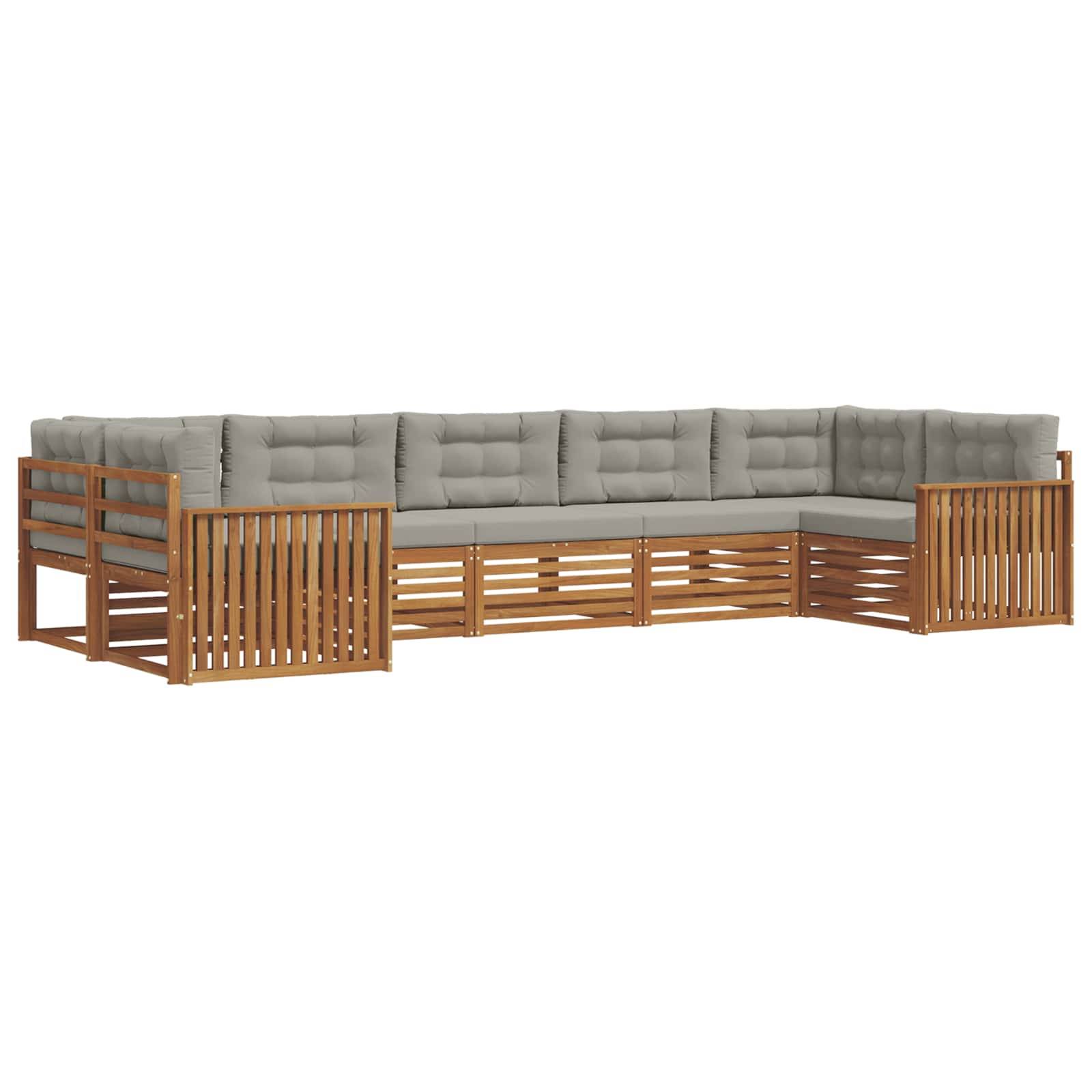 vidaXL Outdoor-Sofagarnitur mit Kissen 7 pcs Natürlich und Hellgrau
