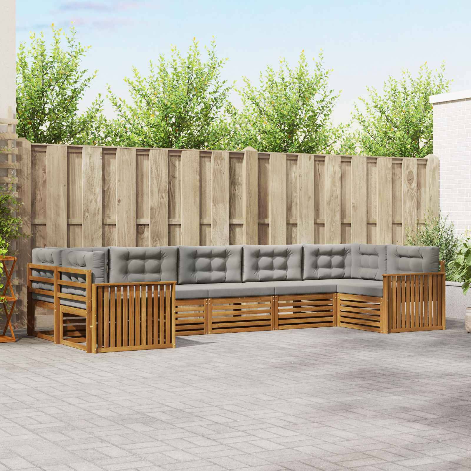 vidaXL Outdoor-Sofagarnitur mit Kissen 7 pcs Natürlich und Hellgrau
