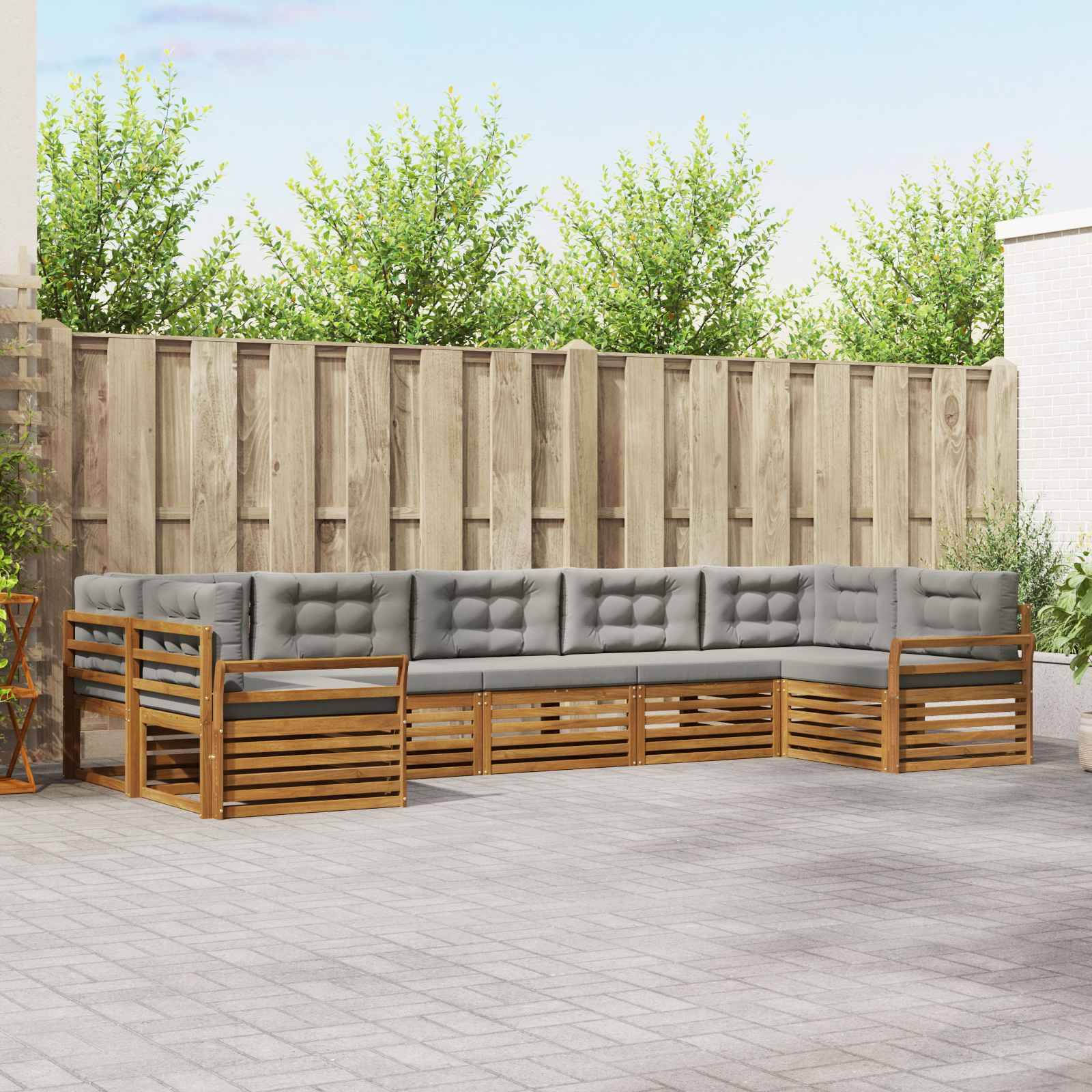 vidaXL Outdoor-Sofagarnitur mit Kissen 7 pcs Natürlich und Hellgrau