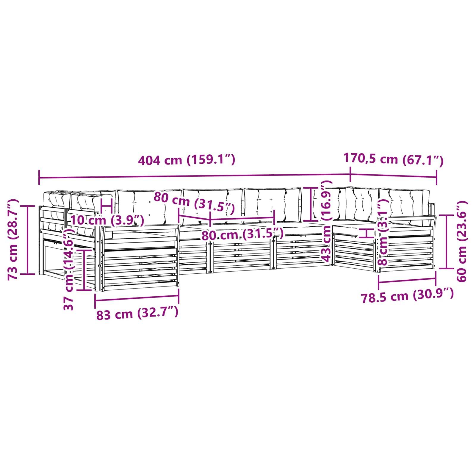 vidaXL Outdoor-Sofagarnitur 7 pcs Weiß und Anthrazit Massivholz Akazie