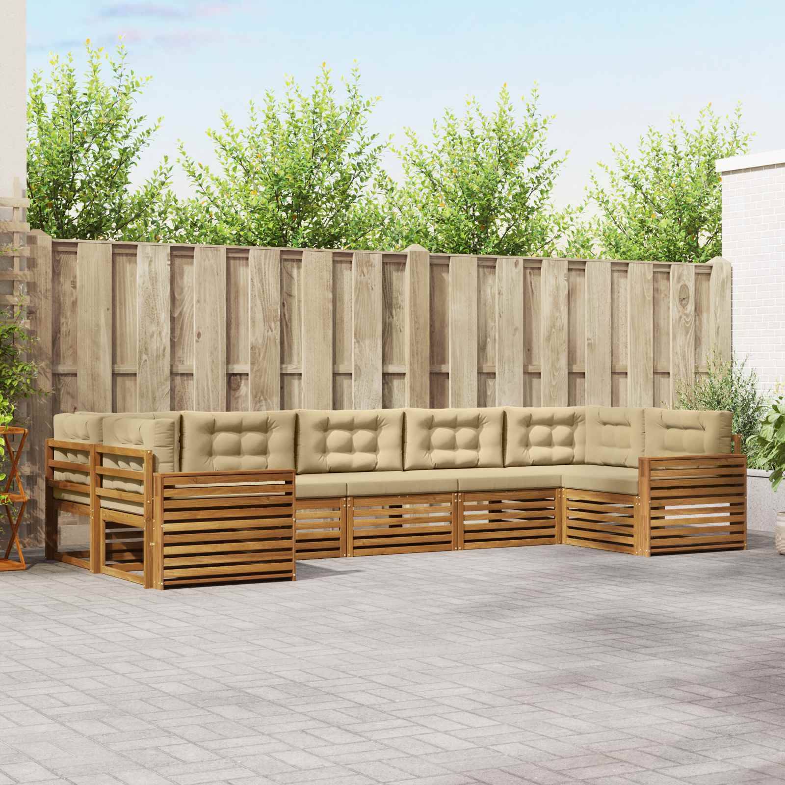 vidaXL Outdoor-Sofagarnitur 7 pcs Natur und Beige Massivholz Akazie