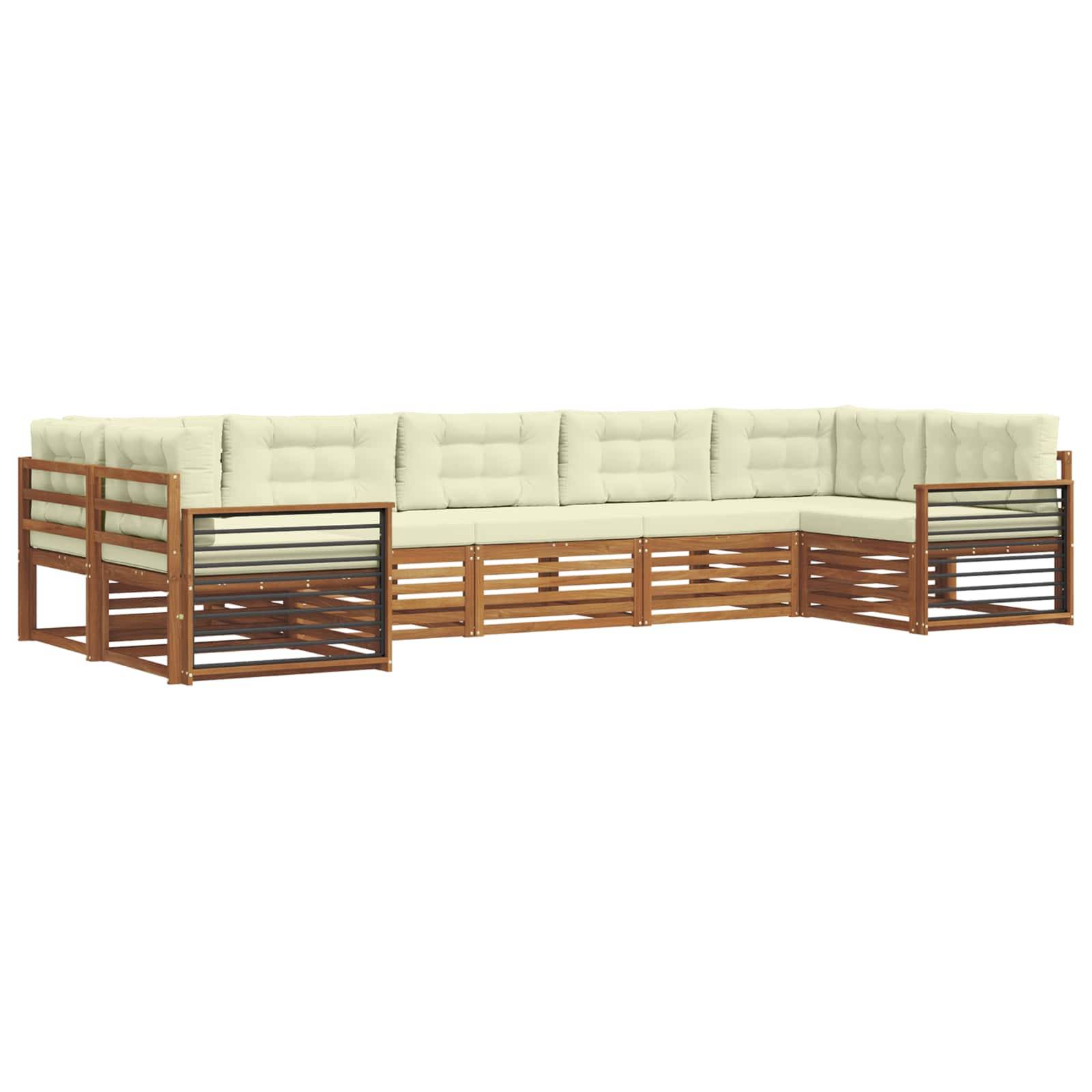 vidaXL Outdoor-Sofagarnitur 7 pcs Natur und Creme Massivholz Akazie