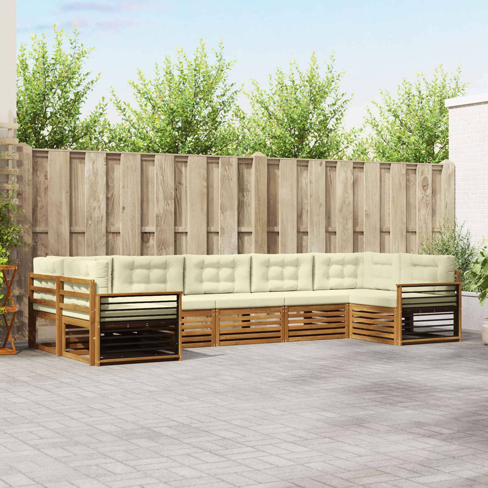 vidaXL Outdoor-Sofagarnitur 7 pcs Natur und Creme Massivholz Akazie