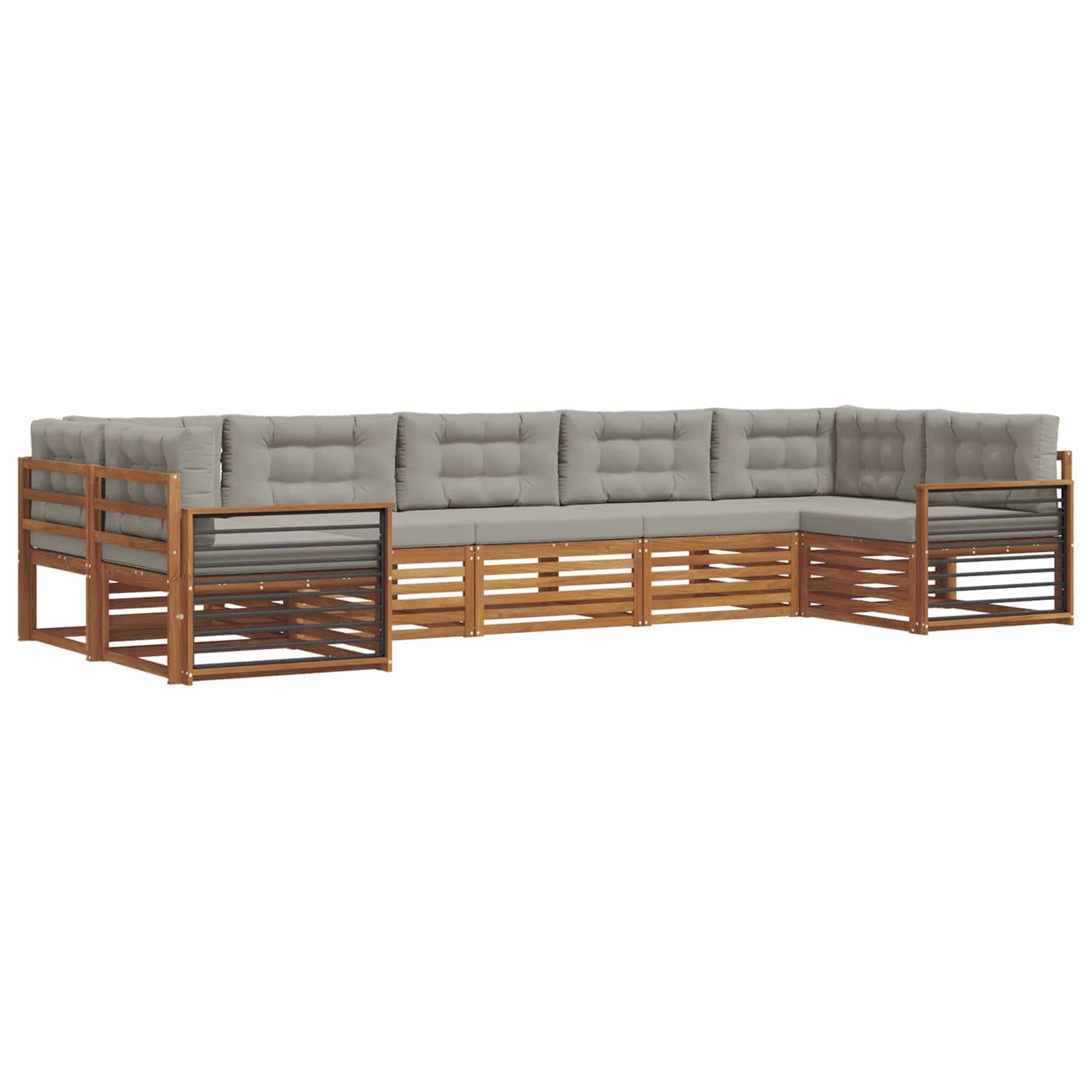 vidaXL Outdoor-Sofagarnitur mit Kissen 7 pcs Natürlich und Hellgrau