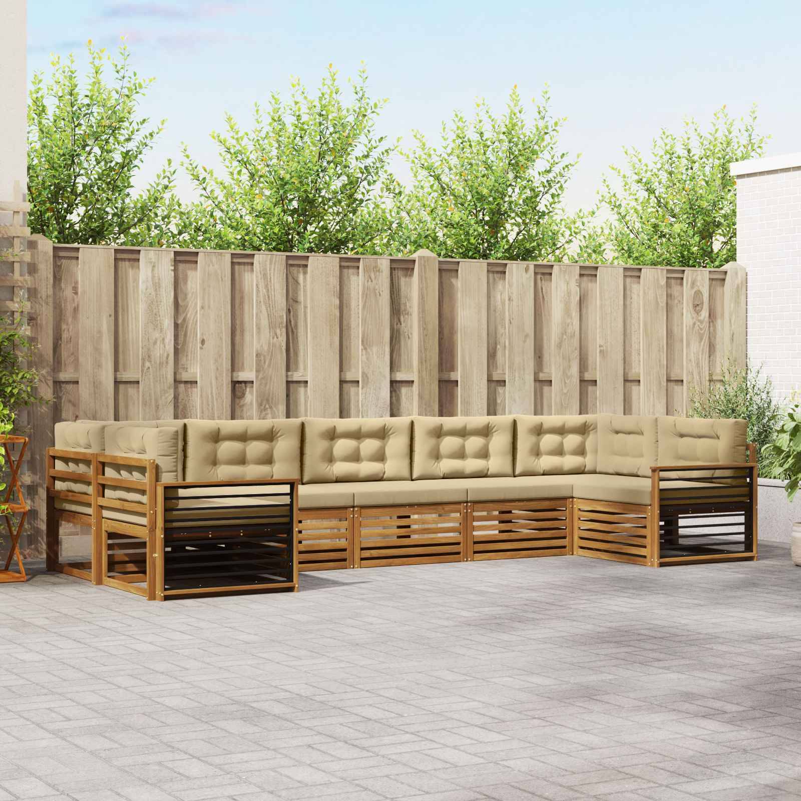 vidaXL Outdoor-Sofagarnitur 7 pcs Natur und Beige Massivholz Akazie
