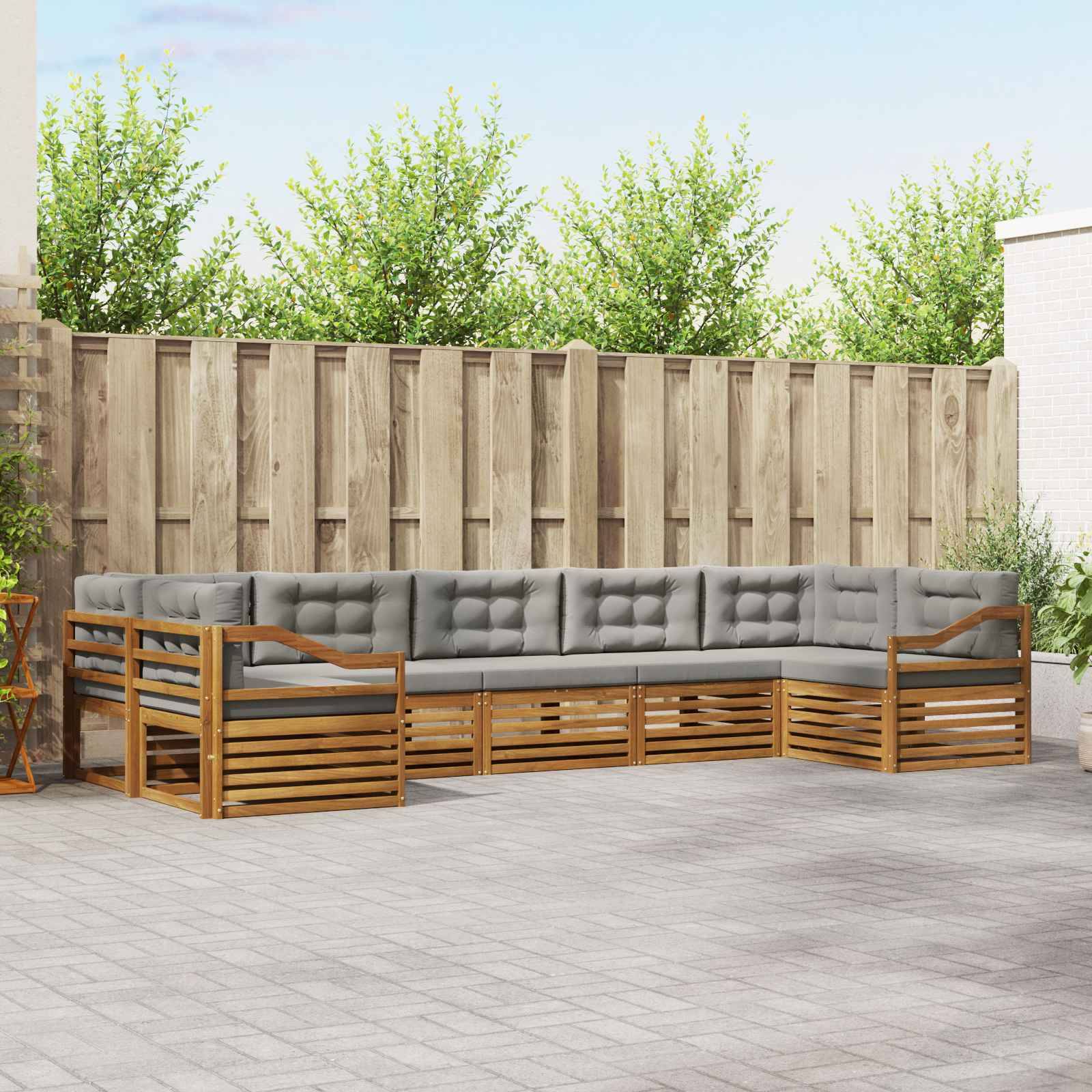 vidaXL Outdoor-Sofagarnitur mit Kissen 7 pcs Natürlich und Hellgrau