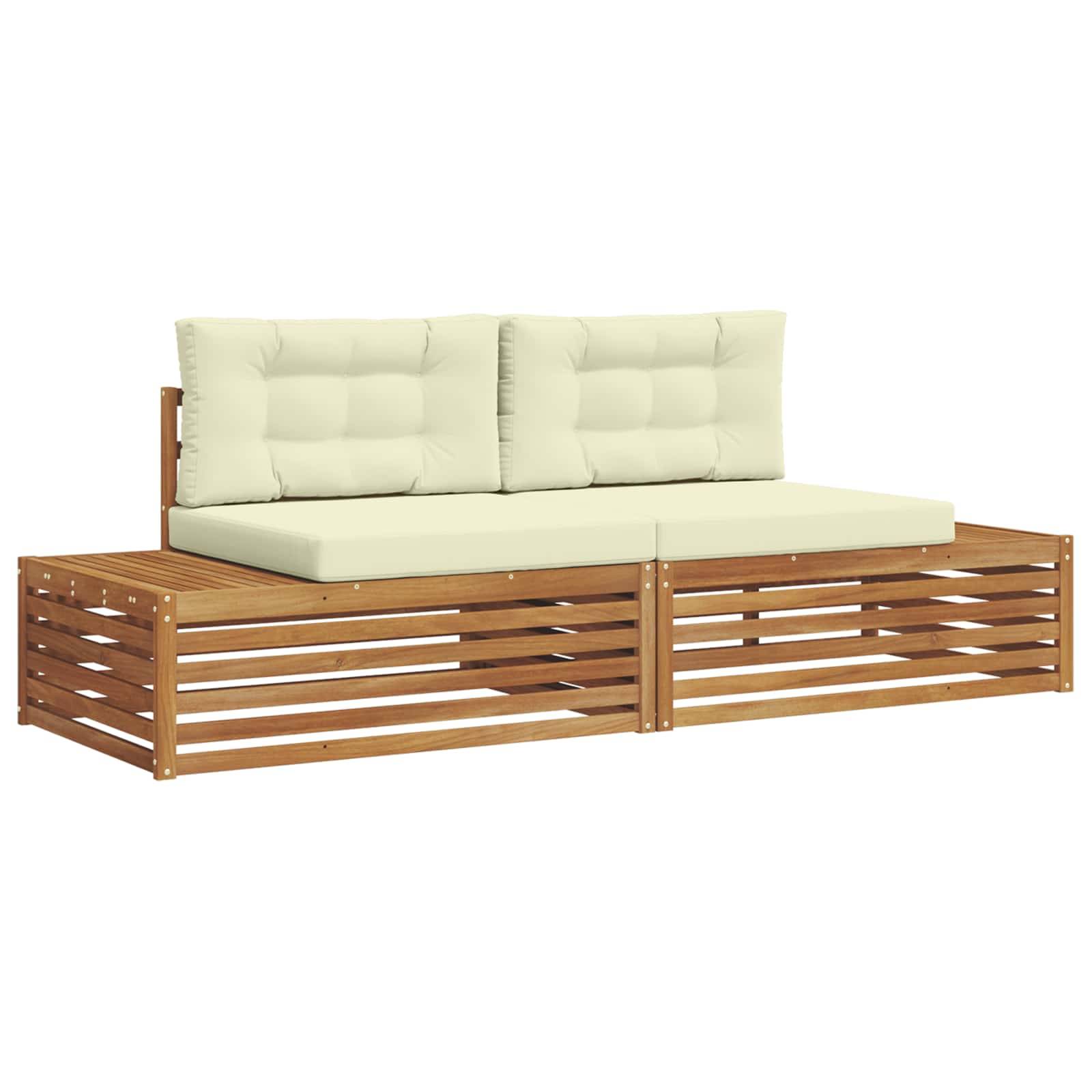 vidaXL Outdoor-Sofagarnitur mit Kissen 2 Stück Natur und Creme
