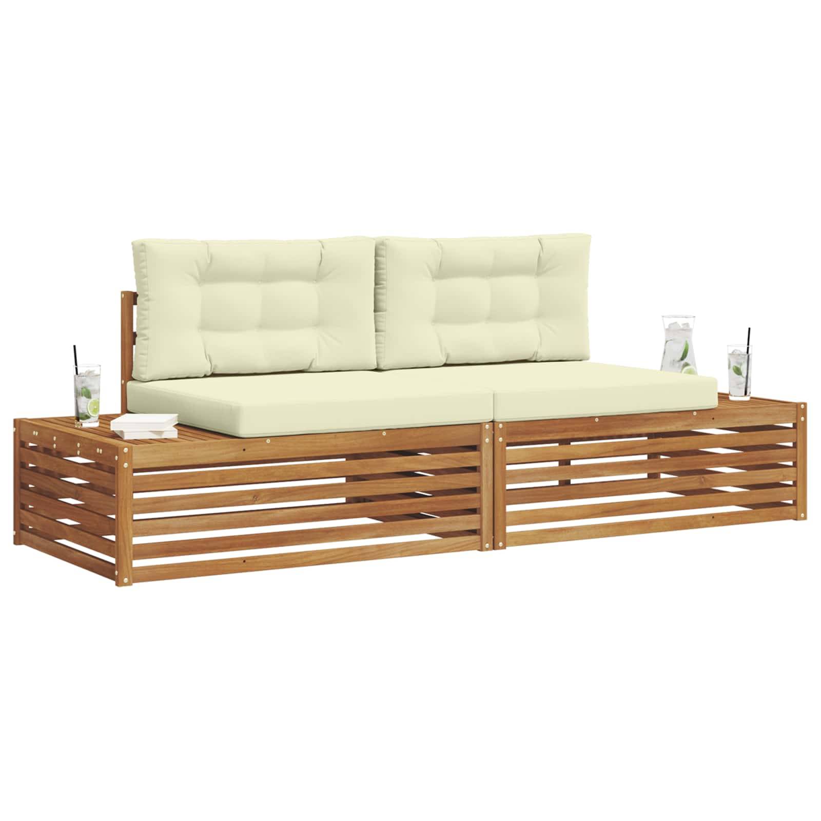 vidaXL Outdoor-Sofagarnitur mit Kissen 2 Stück Natur und Creme