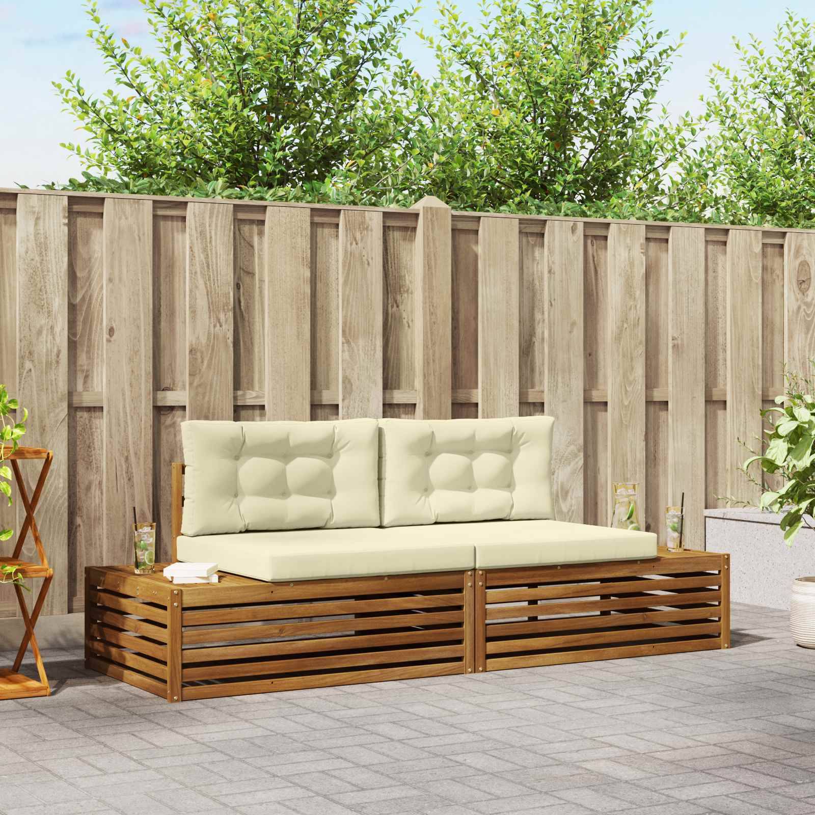 vidaXL Outdoor-Sofagarnitur mit Kissen 2 Stück Natur und Creme