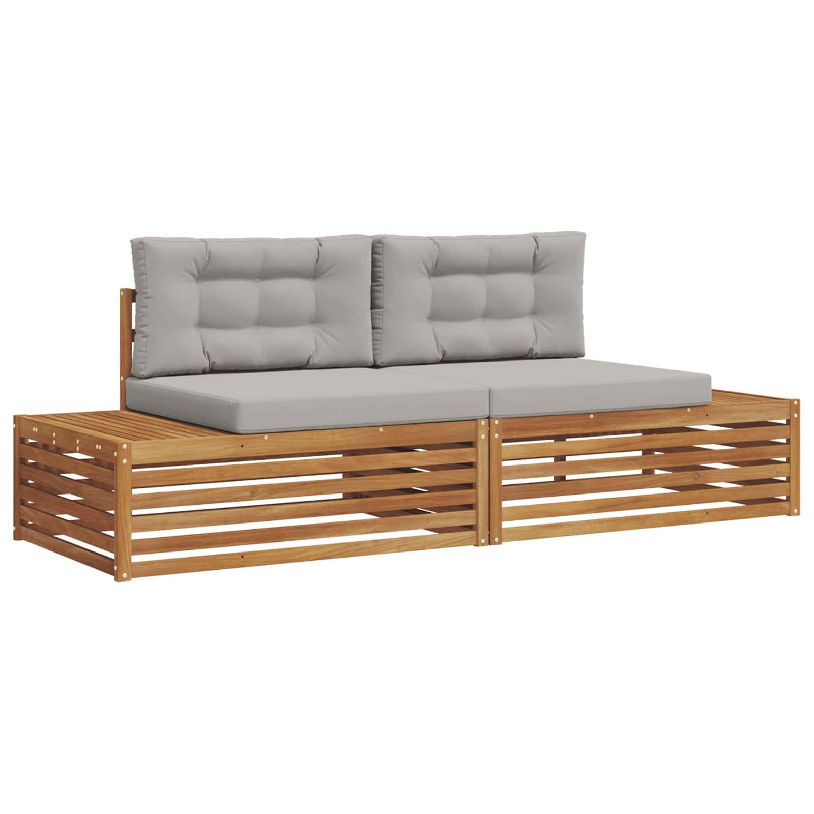 vidaXL Outdoor-Sofagarnitur mit Kissen 2 Stück Natürlich und Hellgrau
