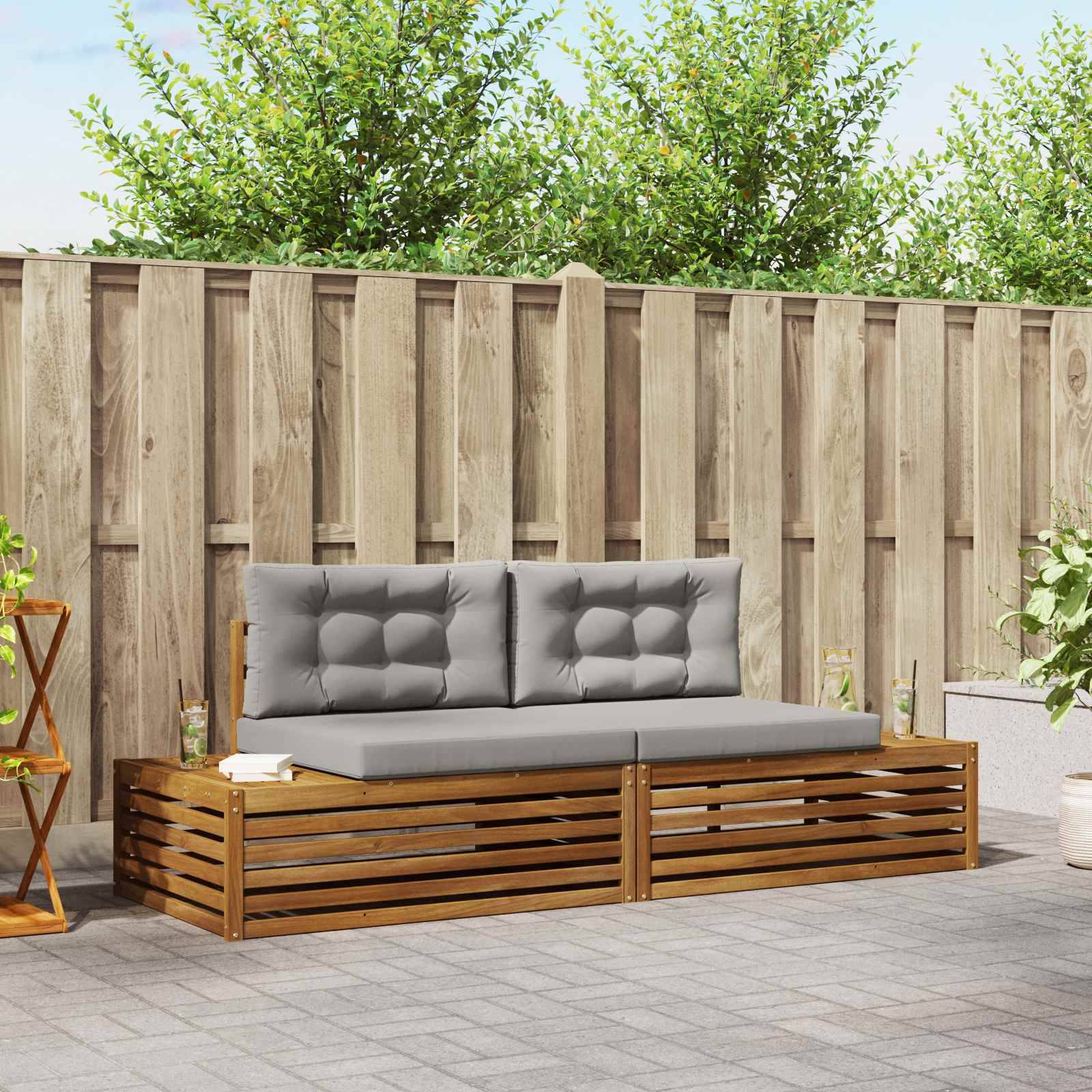 vidaXL Outdoor-Sofagarnitur mit Kissen 2 Stück Natürlich und Hellgrau