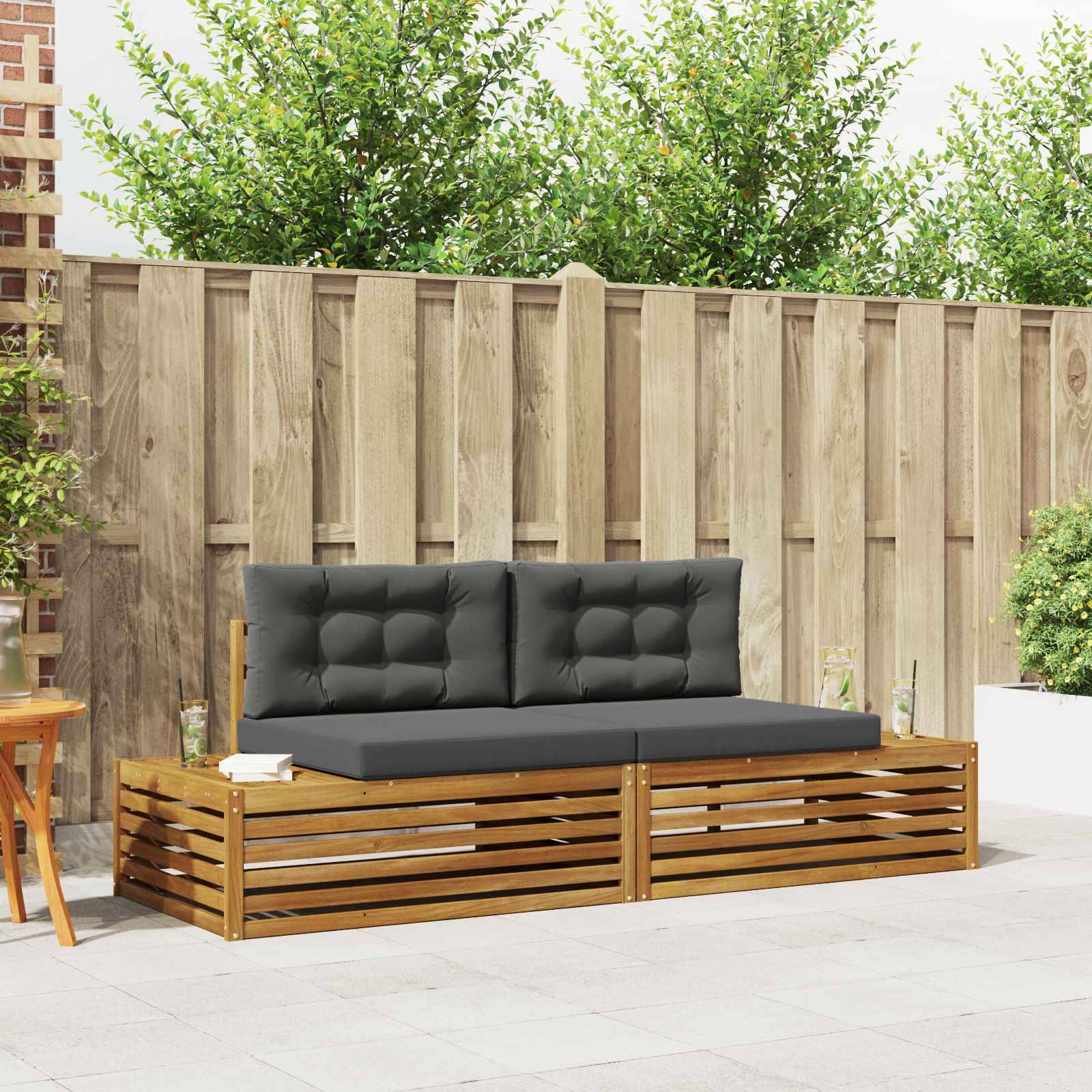 vidaXL Outdoor-Sofagarnitur mit Kissen 2 Stück Natur und Anthrazit