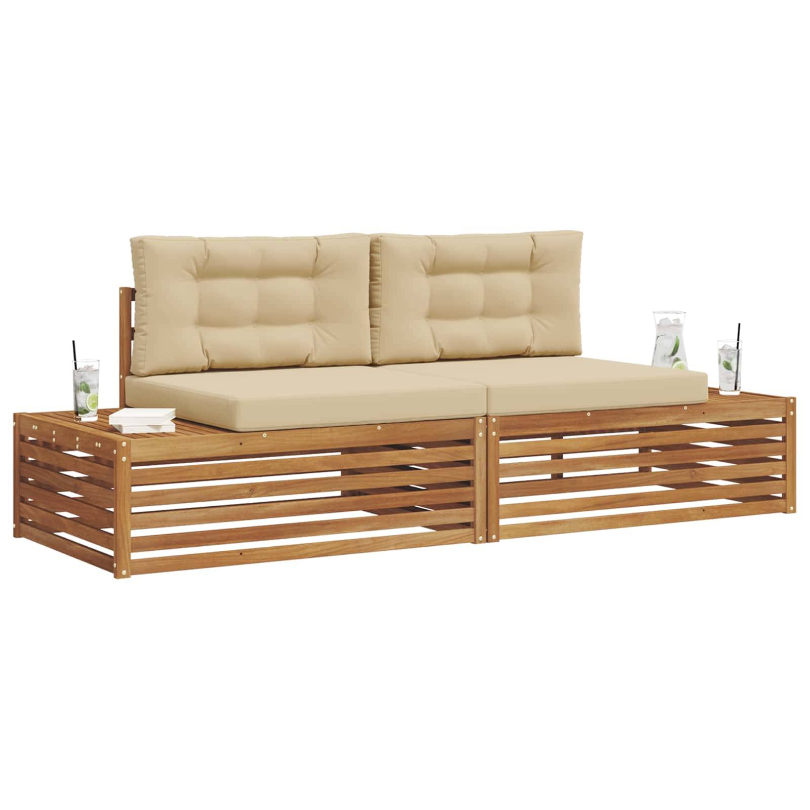 vidaXL Outdoor-Sofagarnitur mit Kissen 2 Stück Natur und Beige