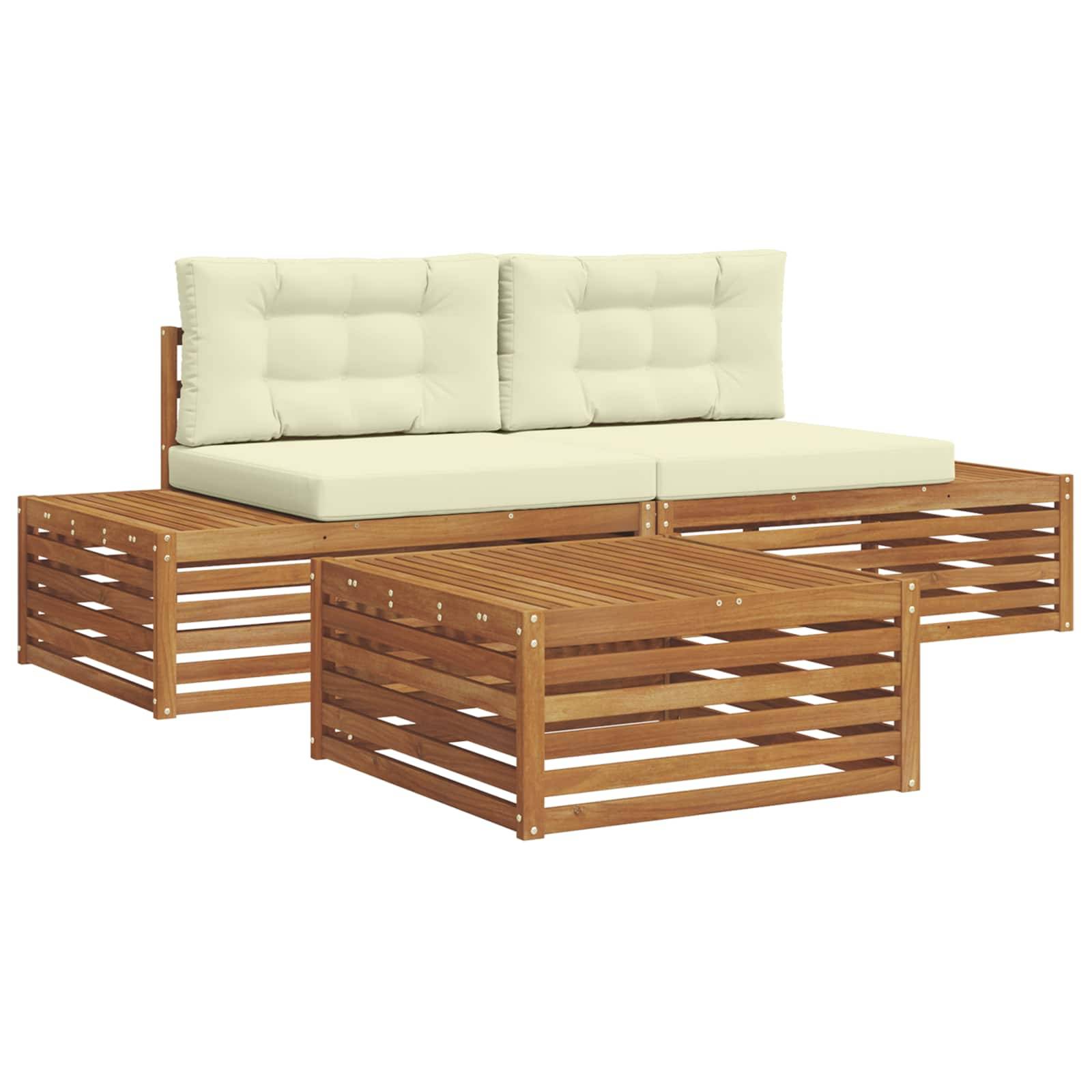 vidaXL Outdoor-Sofagarnitur mit Kissen 3 Stück Natur und Creme