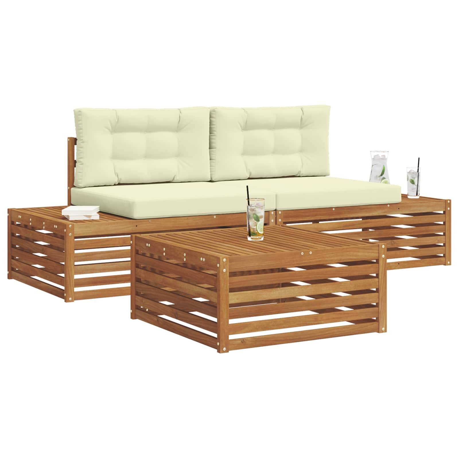 vidaXL Outdoor-Sofagarnitur mit Kissen 3 Stück Natur und Creme