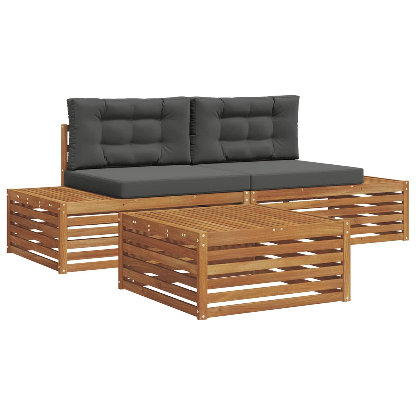 vidaXL Outdoor-Sofagarnitur mit Kissen 3 Stück Natur und Anthrazit