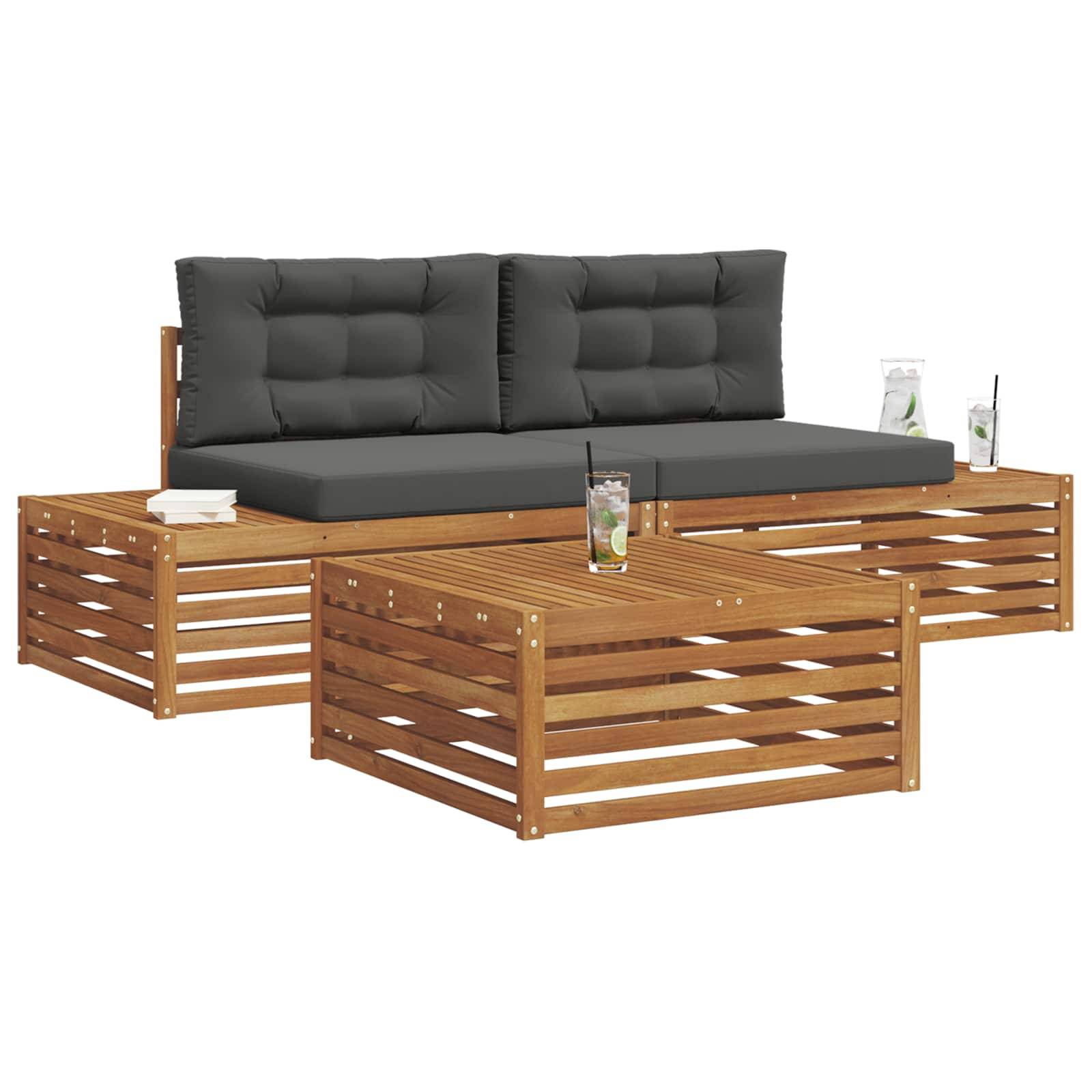 vidaXL Outdoor-Sofagarnitur mit Kissen 3 Stück Natur und Anthrazit