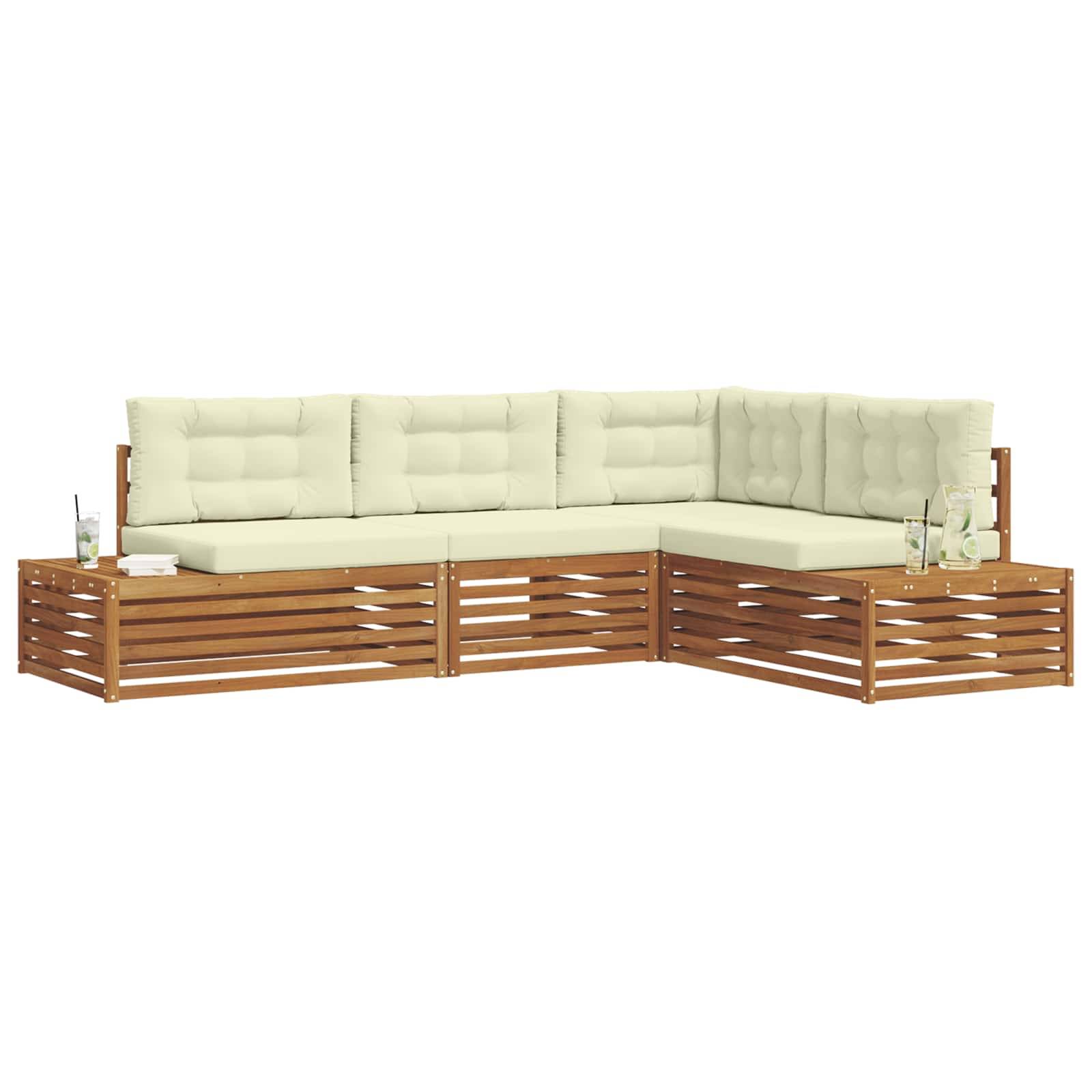 vidaXL Outdoor-Sofagarnitur mit Kissen 4 Stück Natur und Creme