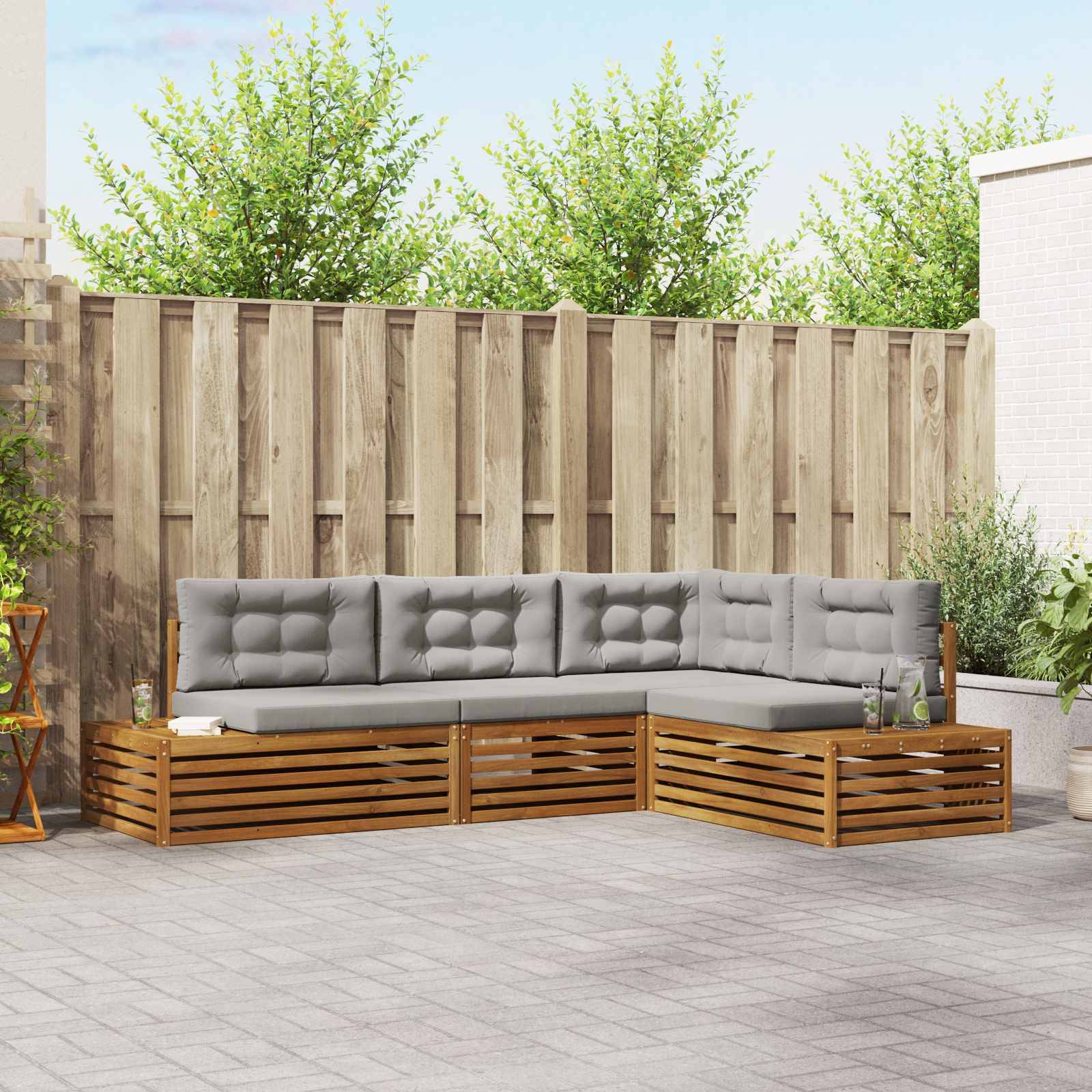 vidaXL Outdoor-Sofagarnitur mit Kissen 4 Stück Natürlich und Hellgrau