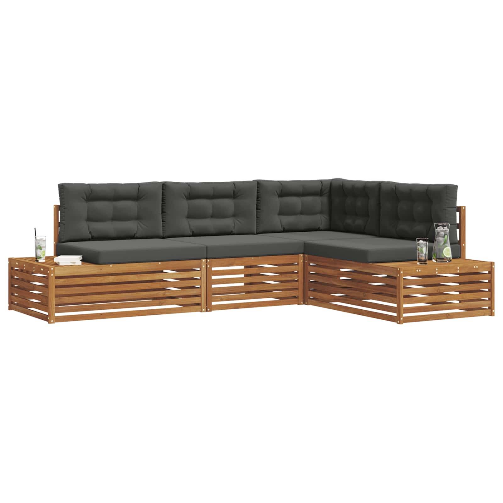 vidaXL Outdoor-Sofagarnitur mit Kissen 4 Stück Natur und Anthrazit