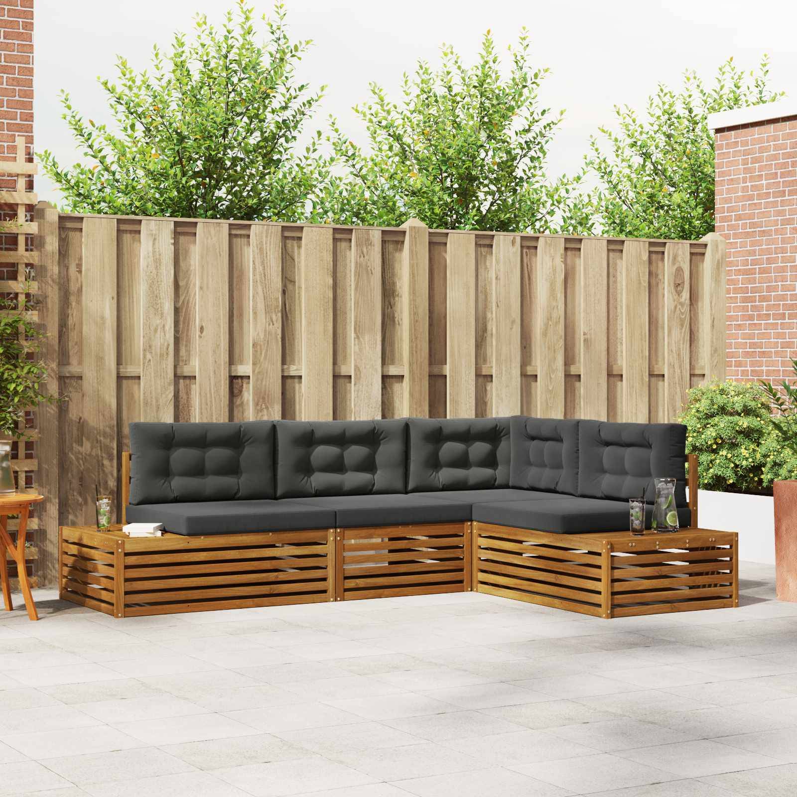 vidaXL Outdoor-Sofagarnitur mit Kissen 4 Stück Natur und Anthrazit
