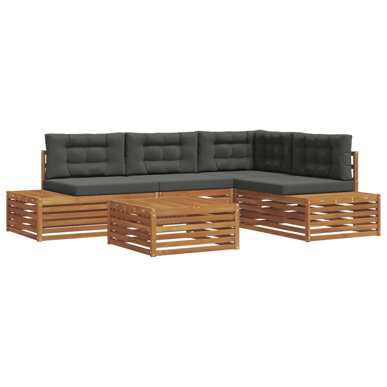 vidaXL Outdoor-Sofagarnitur mit Kissen 5 Stück Natur und Anthrazit
