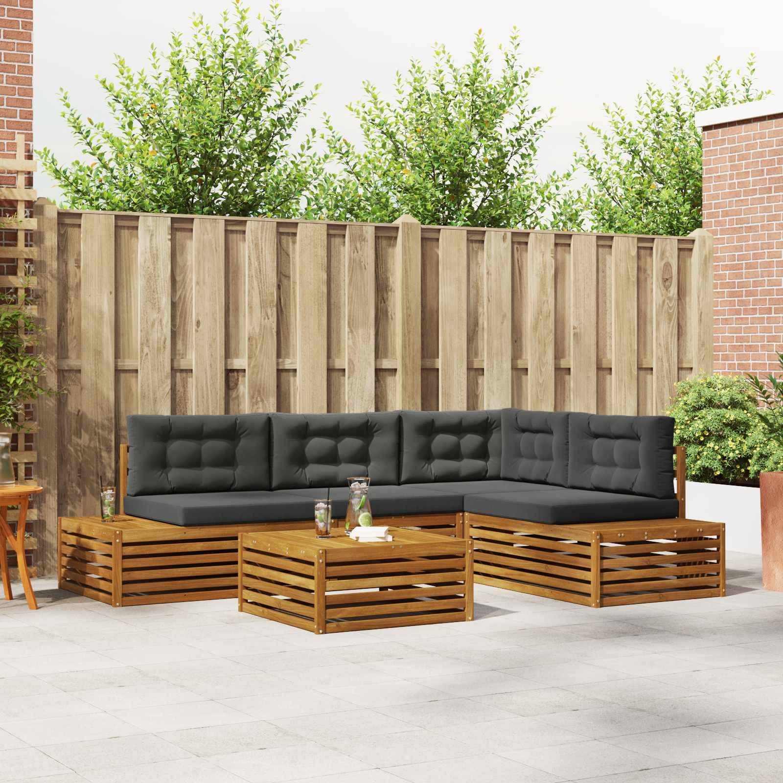 vidaXL Outdoor-Sofagarnitur mit Kissen 5 Stück Natur und Anthrazit