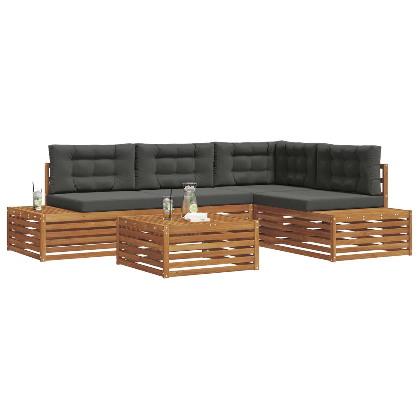 vidaXL Outdoor-Sofagarnitur mit Kissen 5 Stück Natur und Anthrazit