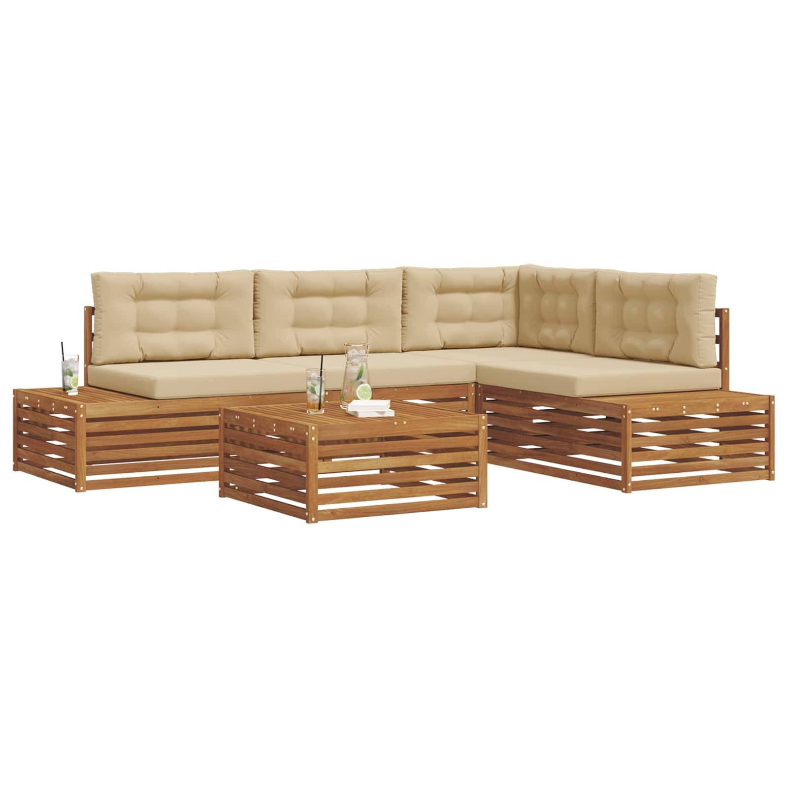 vidaXL Outdoor-Sofagarnitur mit Kissen 5 Stück Natur und Beige