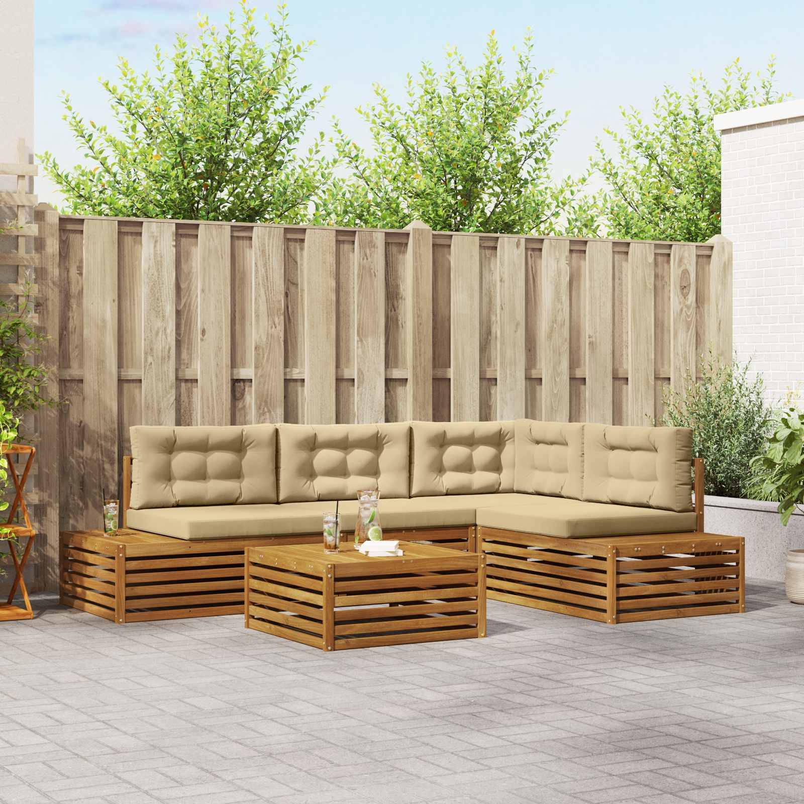 vidaXL Outdoor-Sofagarnitur mit Kissen 5 Stück Natur und Beige