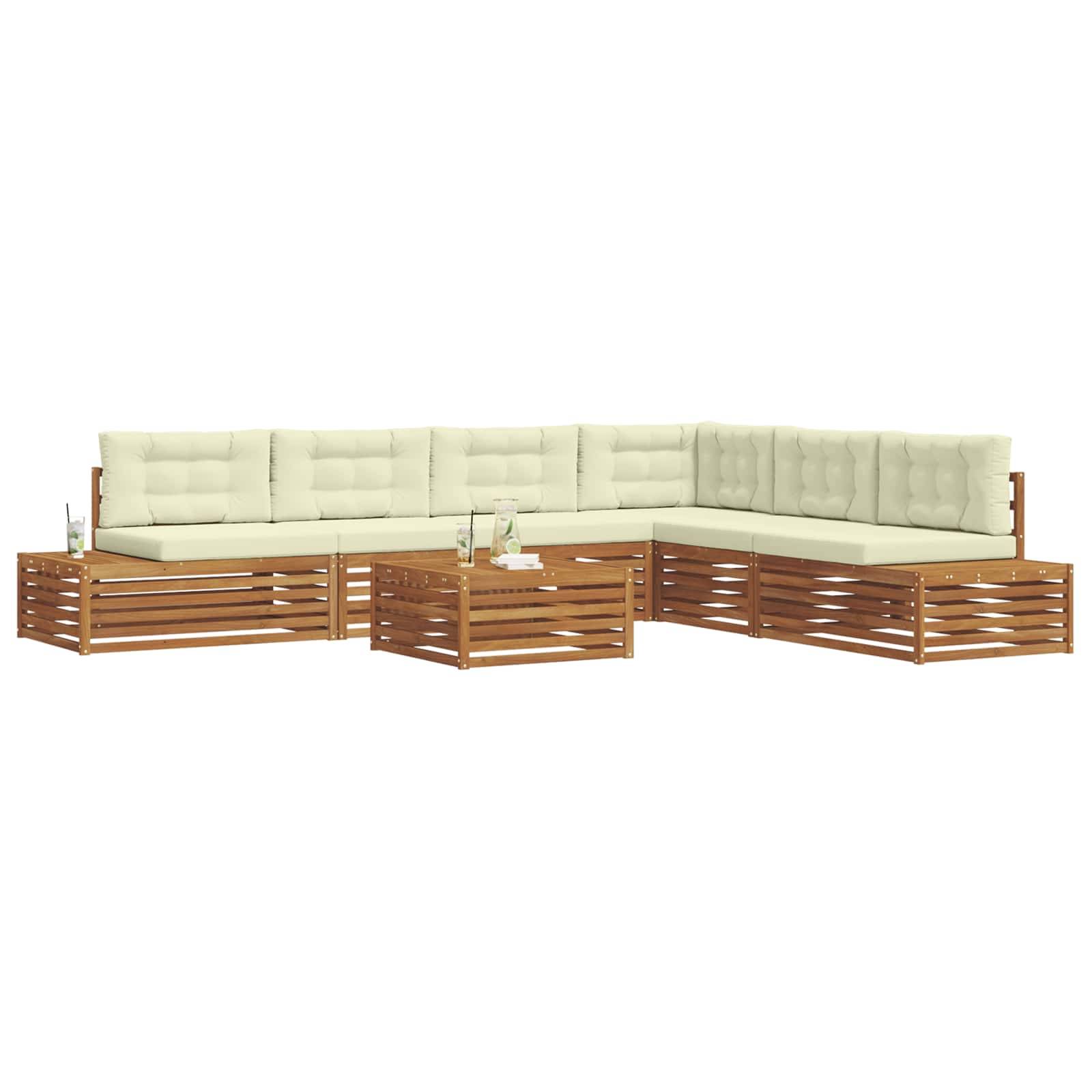 vidaXL Outdoor-Sofagarnitur mit Kissen 7 Stück Natur und Creme