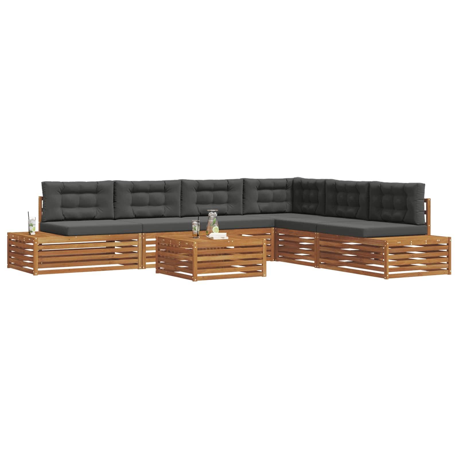 vidaXL Outdoor-Sofagarnitur mit Kissen 7 Stück Natur und Anthrazit