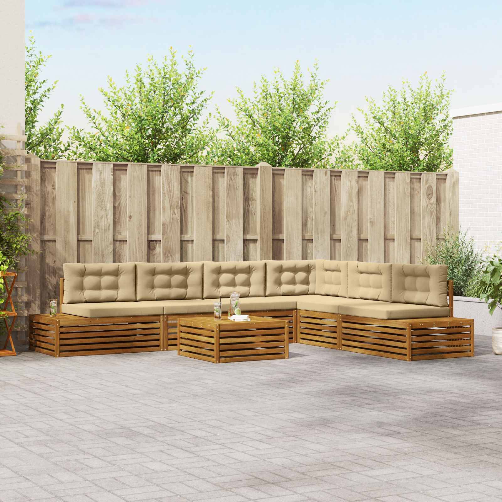 vidaXL Outdoor-Sofagarnitur mit Kissen 7 Stück Natur und Beige