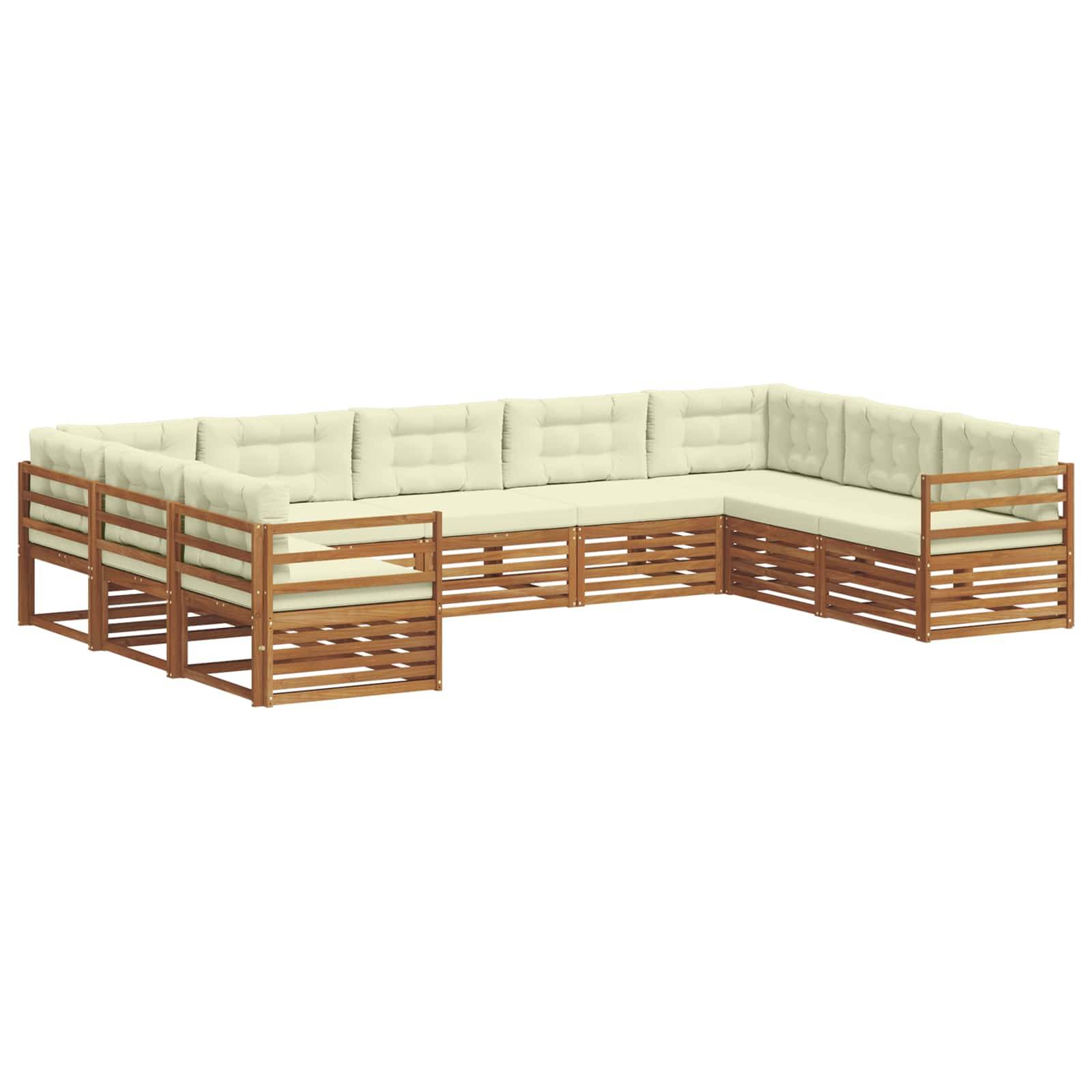 vidaXL Outdoor-Sofagarnitur 9 pcs Natur und Creme Massivholz Akazie