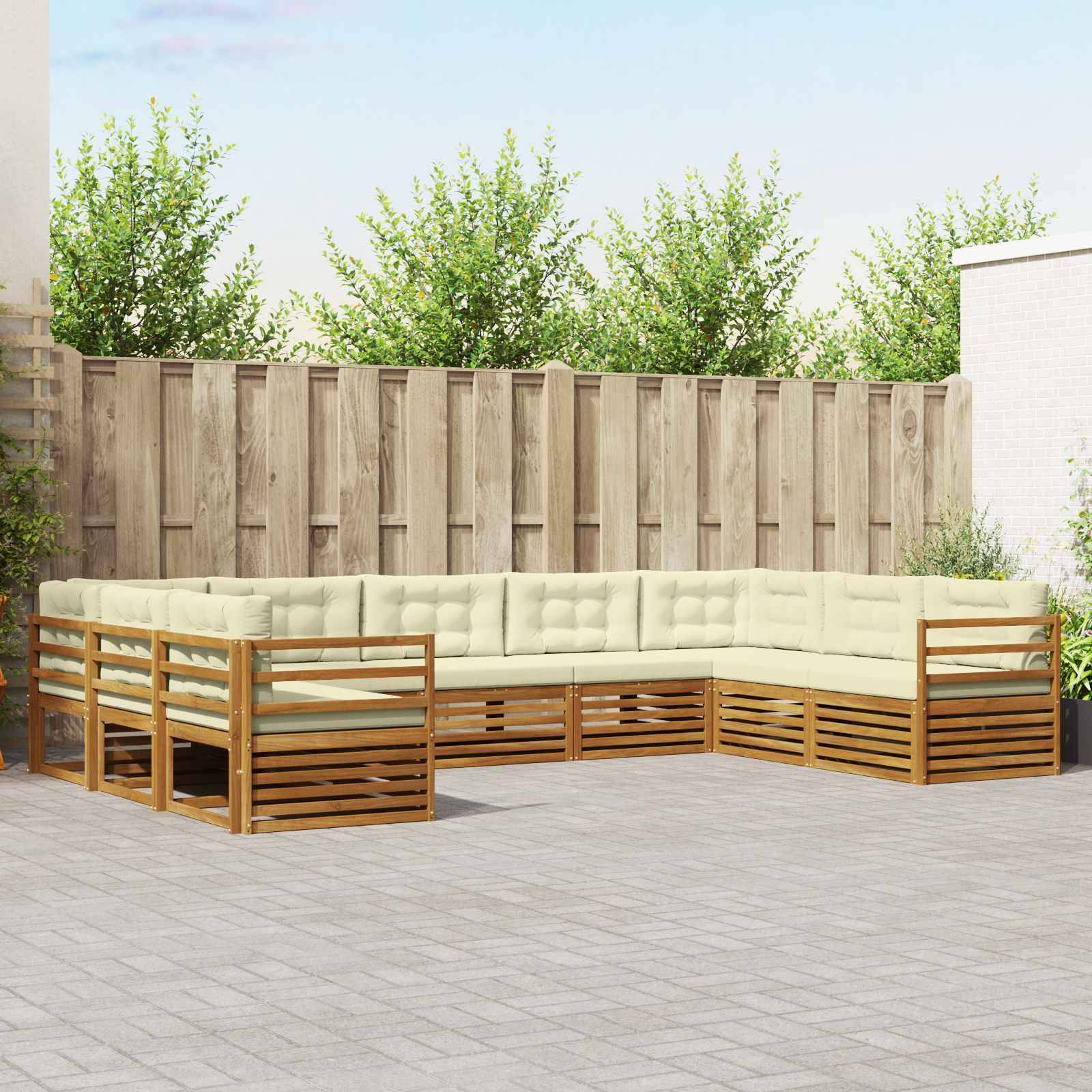 vidaXL Outdoor-Sofagarnitur 9 pcs Natur und Creme Massivholz Akazie
