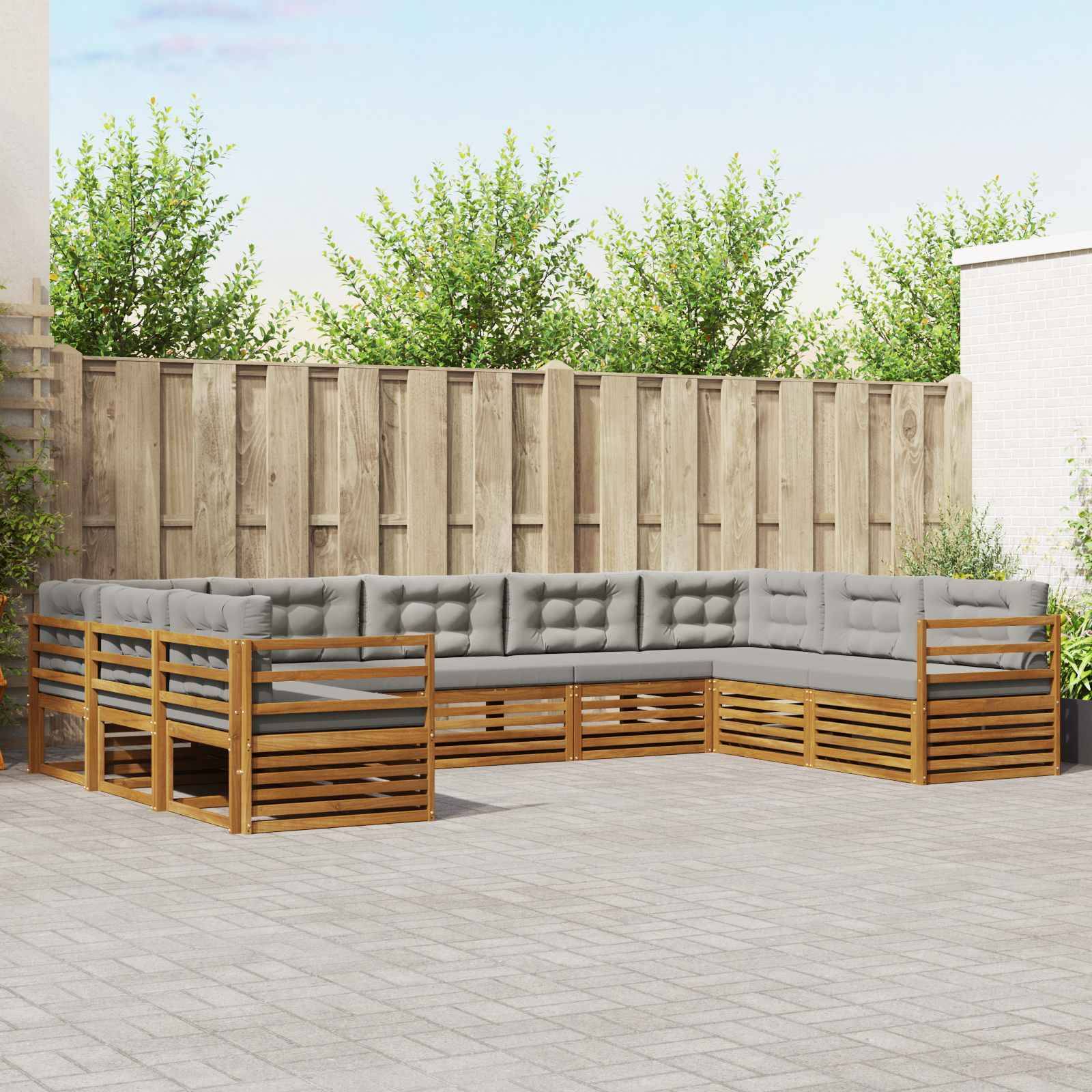 vidaXL Outdoor-Sofagarnitur mit Kissen 9 pcs Natürlich und Hellgrau