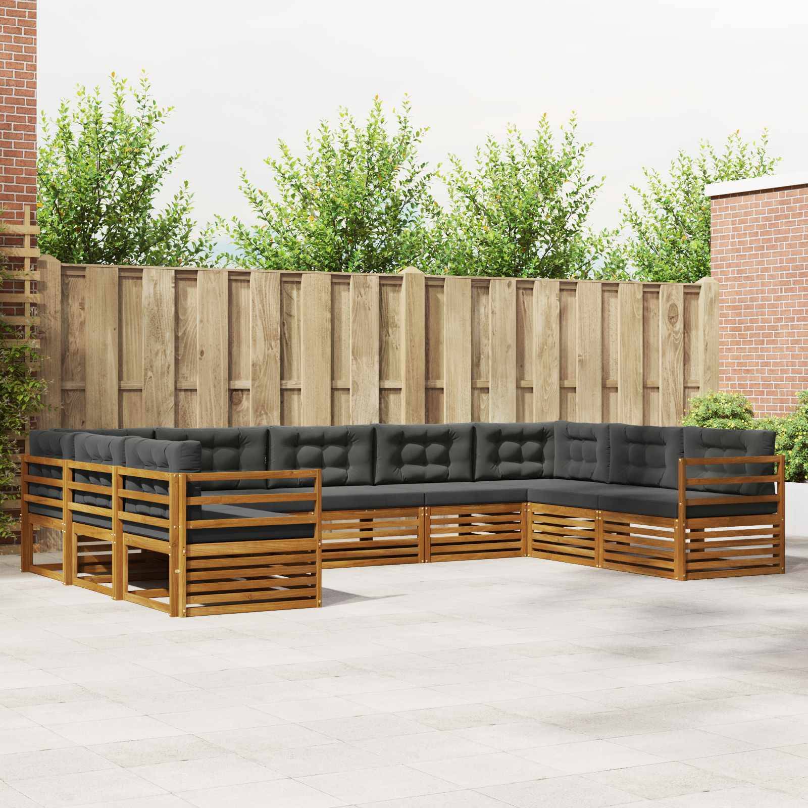 vidaXL Outdoor-Sofagarnitur mit Kissen 9 pcs Natur und Anthrazit