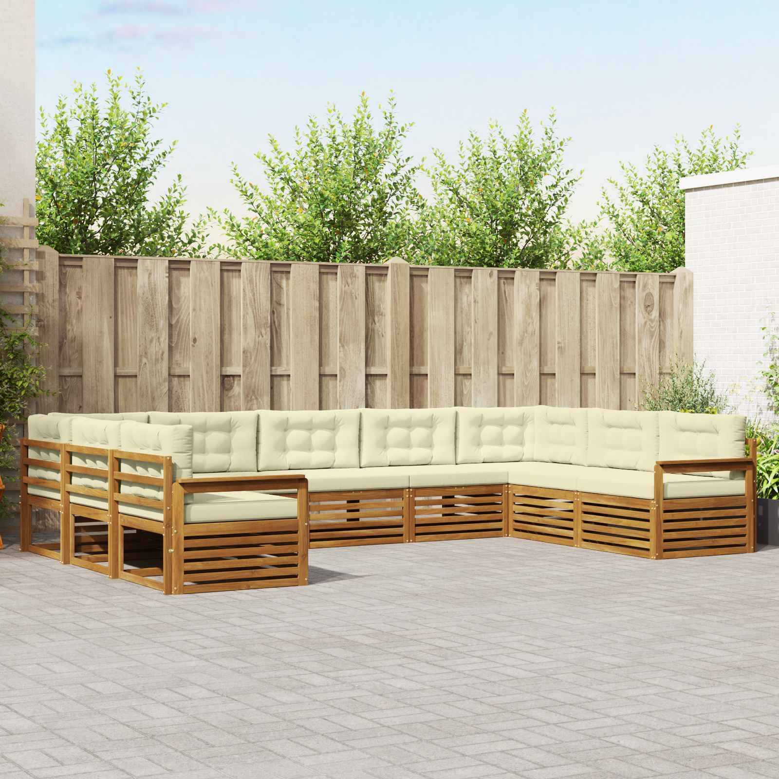 vidaXL Outdoor-Sofagarnitur 9 pcs Natur und Creme Massivholz Akazie