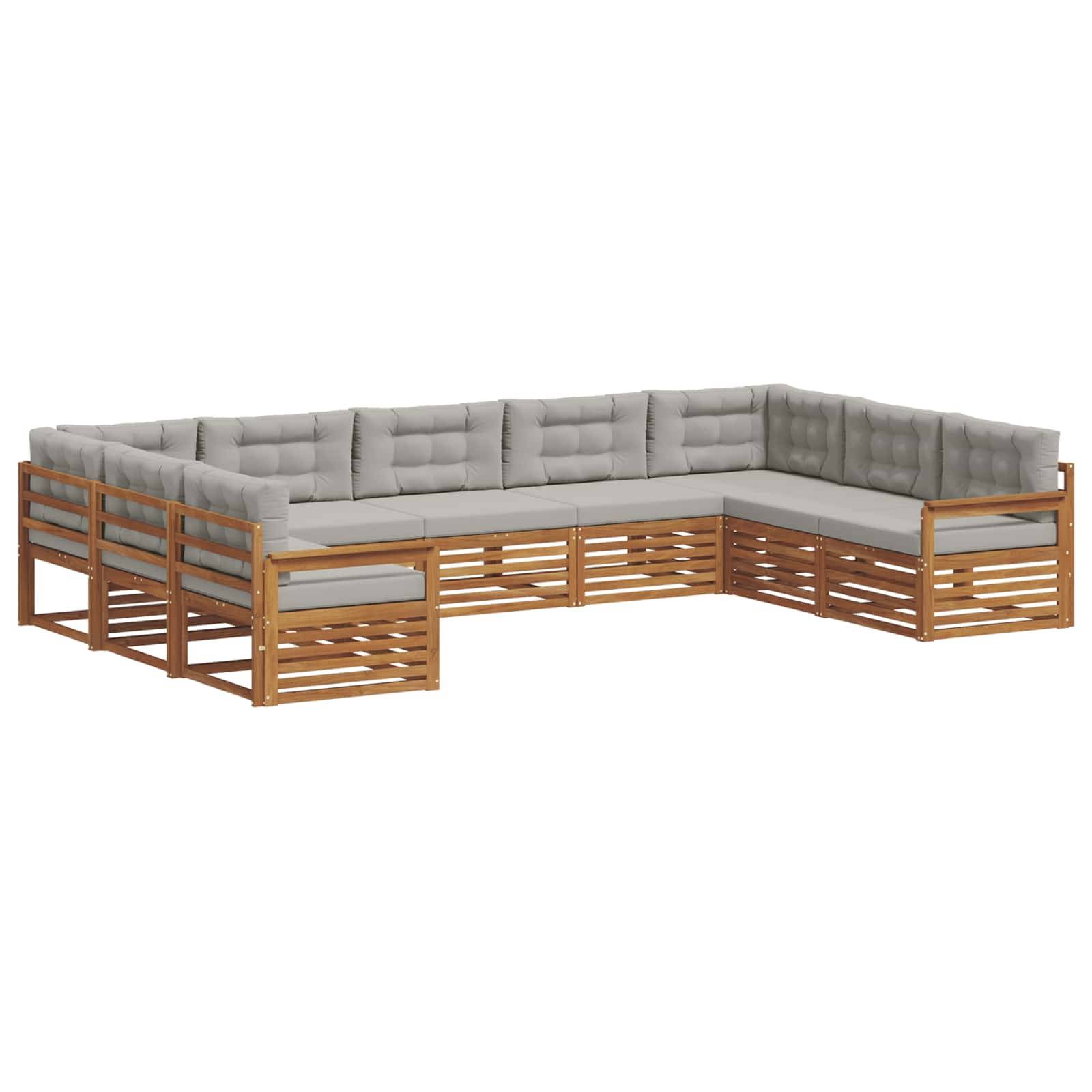 vidaXL Outdoor-Sofagarnitur mit Kissen 9 pcs Natürlich und Hellgrau