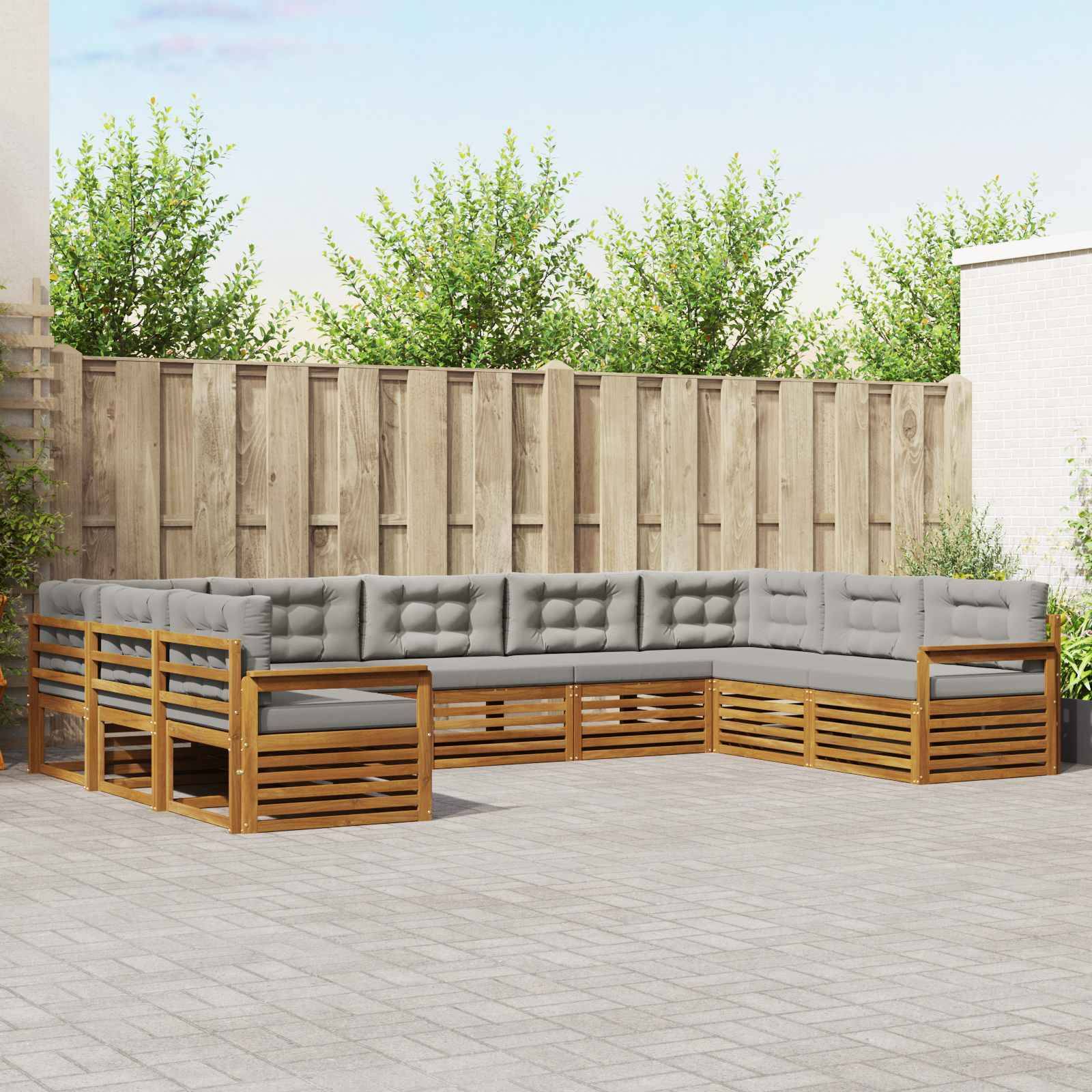 vidaXL Outdoor-Sofagarnitur mit Kissen 9 pcs Natürlich und Hellgrau